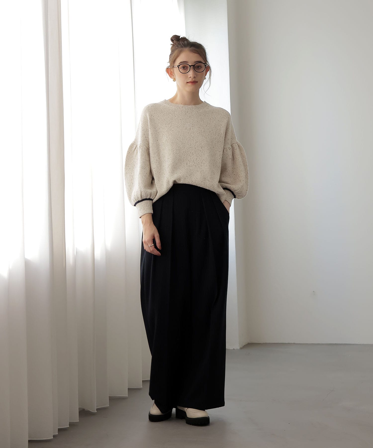 ストライプストレッチワイドパンツ