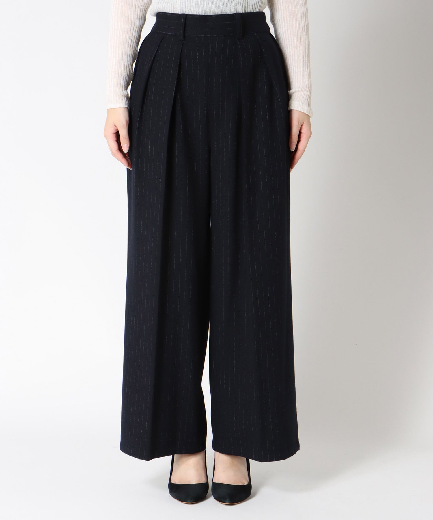 ストライプストレッチワイドパンツ