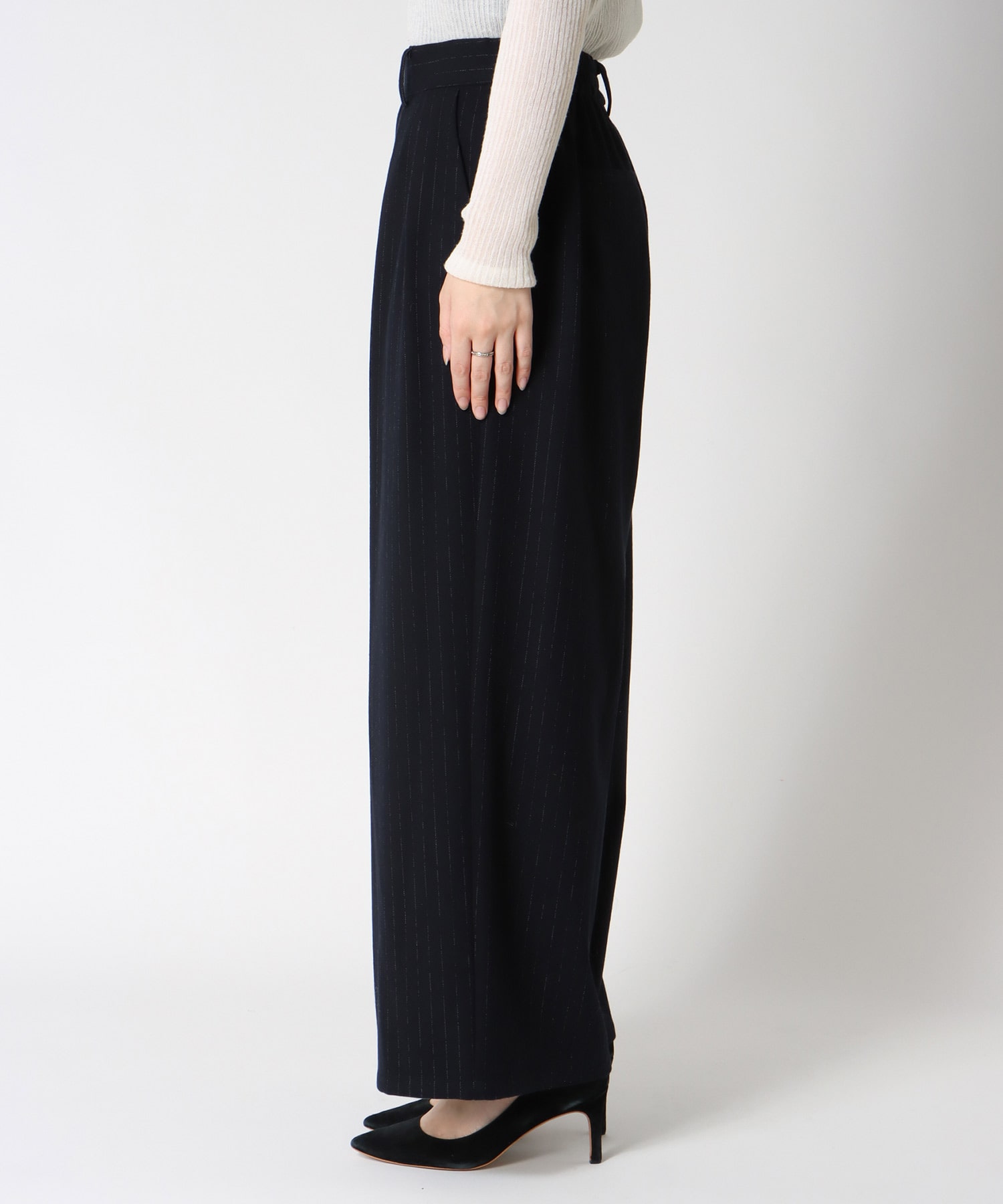 ストライプストレッチワイドパンツ