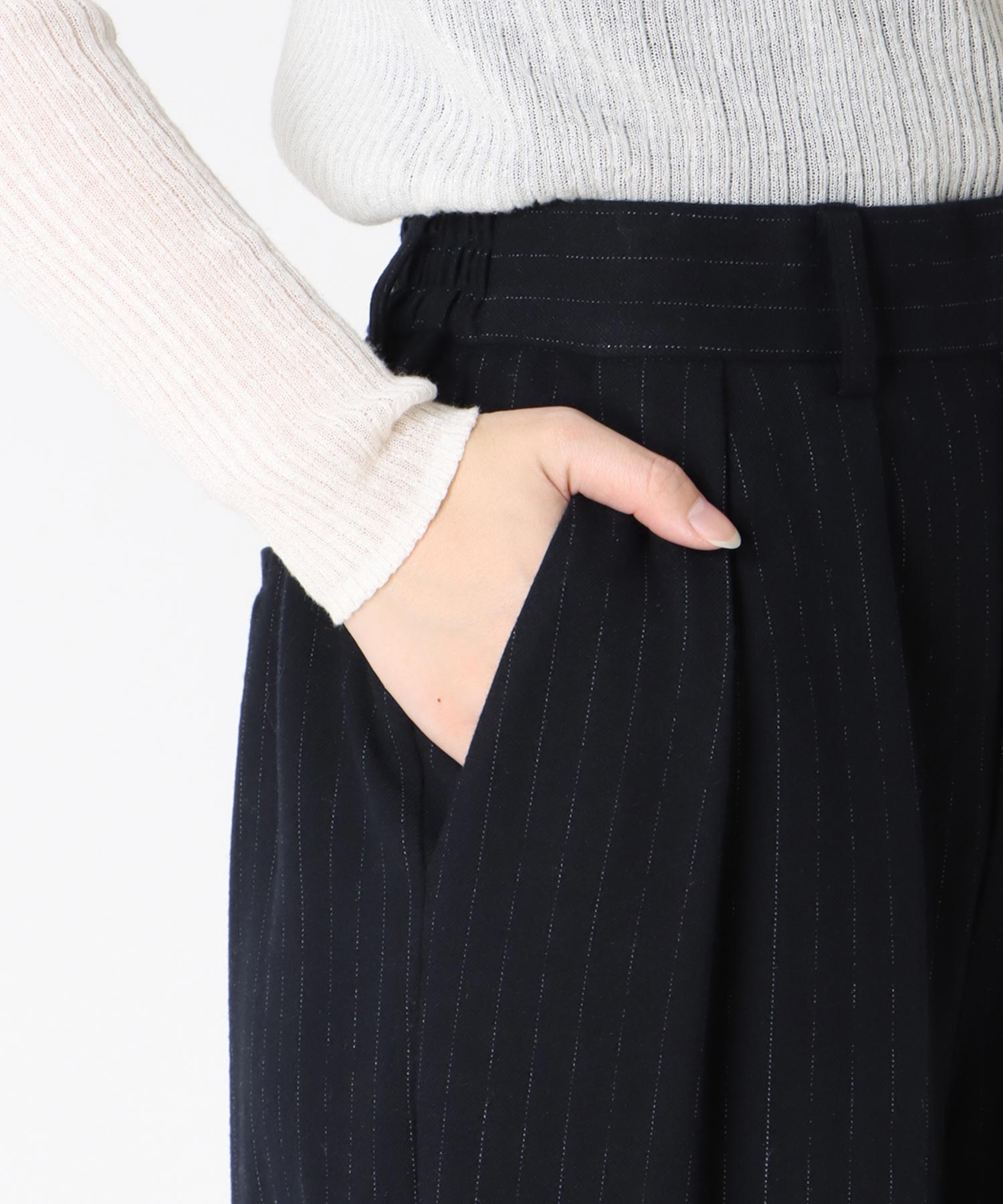 ストライプストレッチワイドパンツ