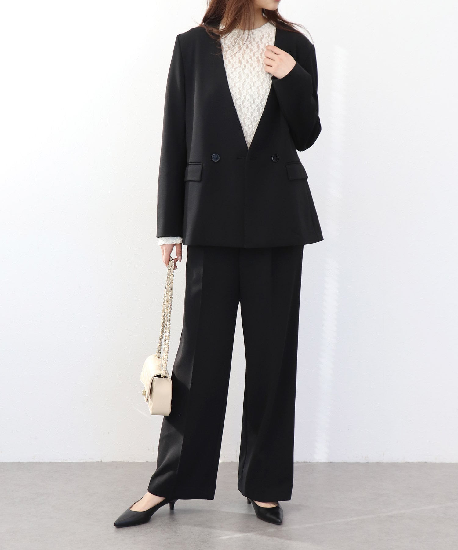 ハイストレッチジョーゼットワイドパンツ