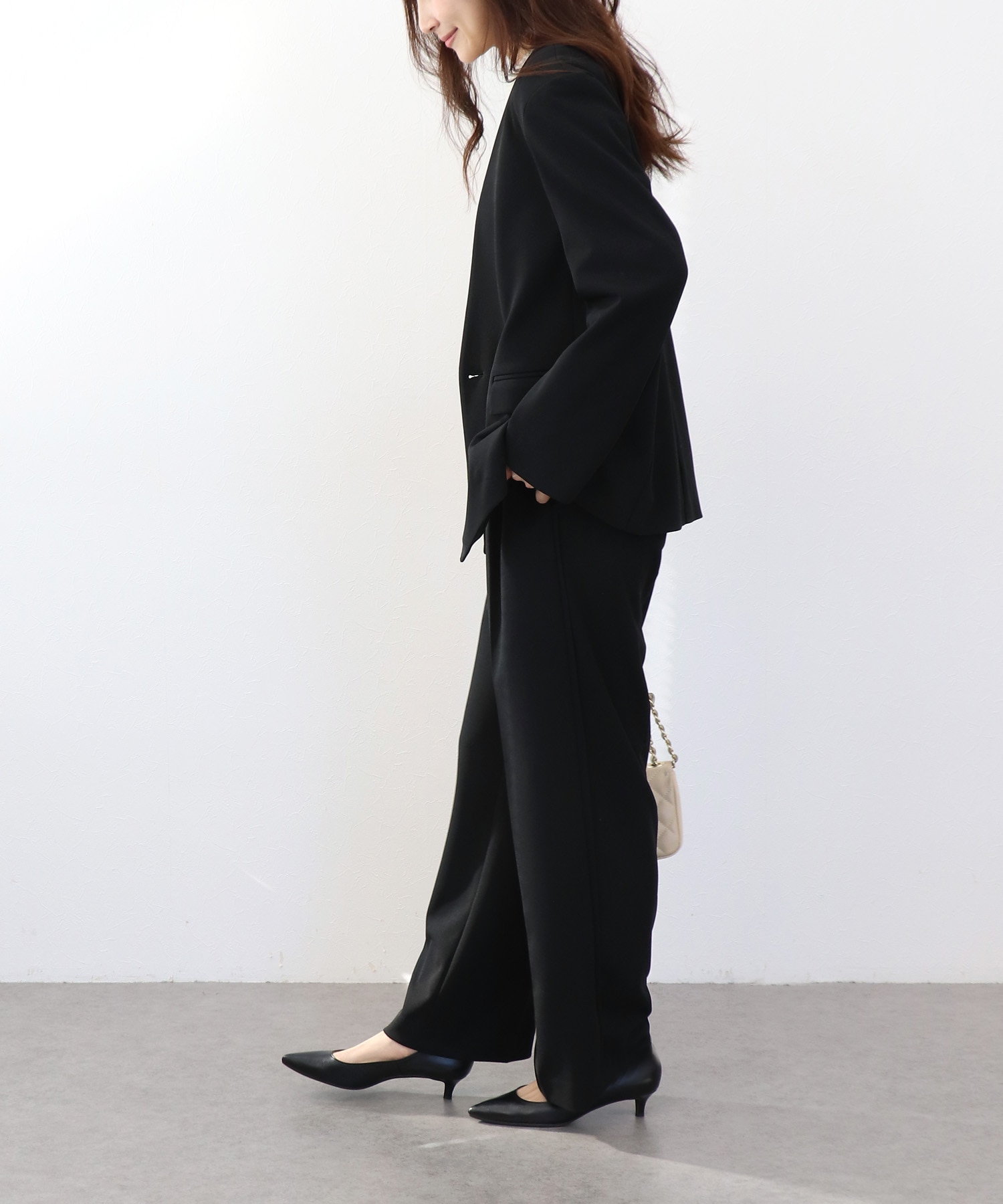 ハイストレッチジョーゼットワイドパンツ