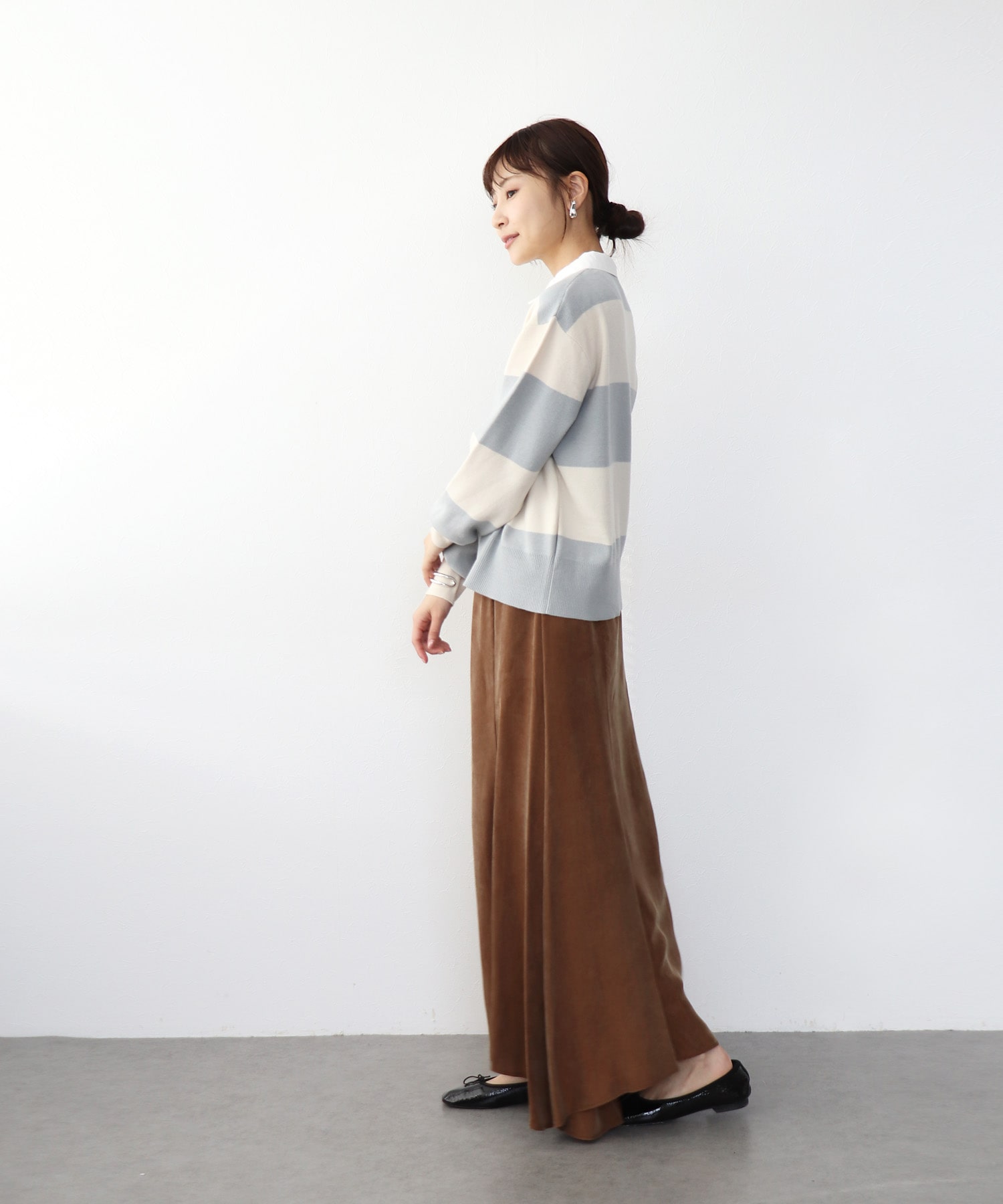 強撚ニットポロトップス