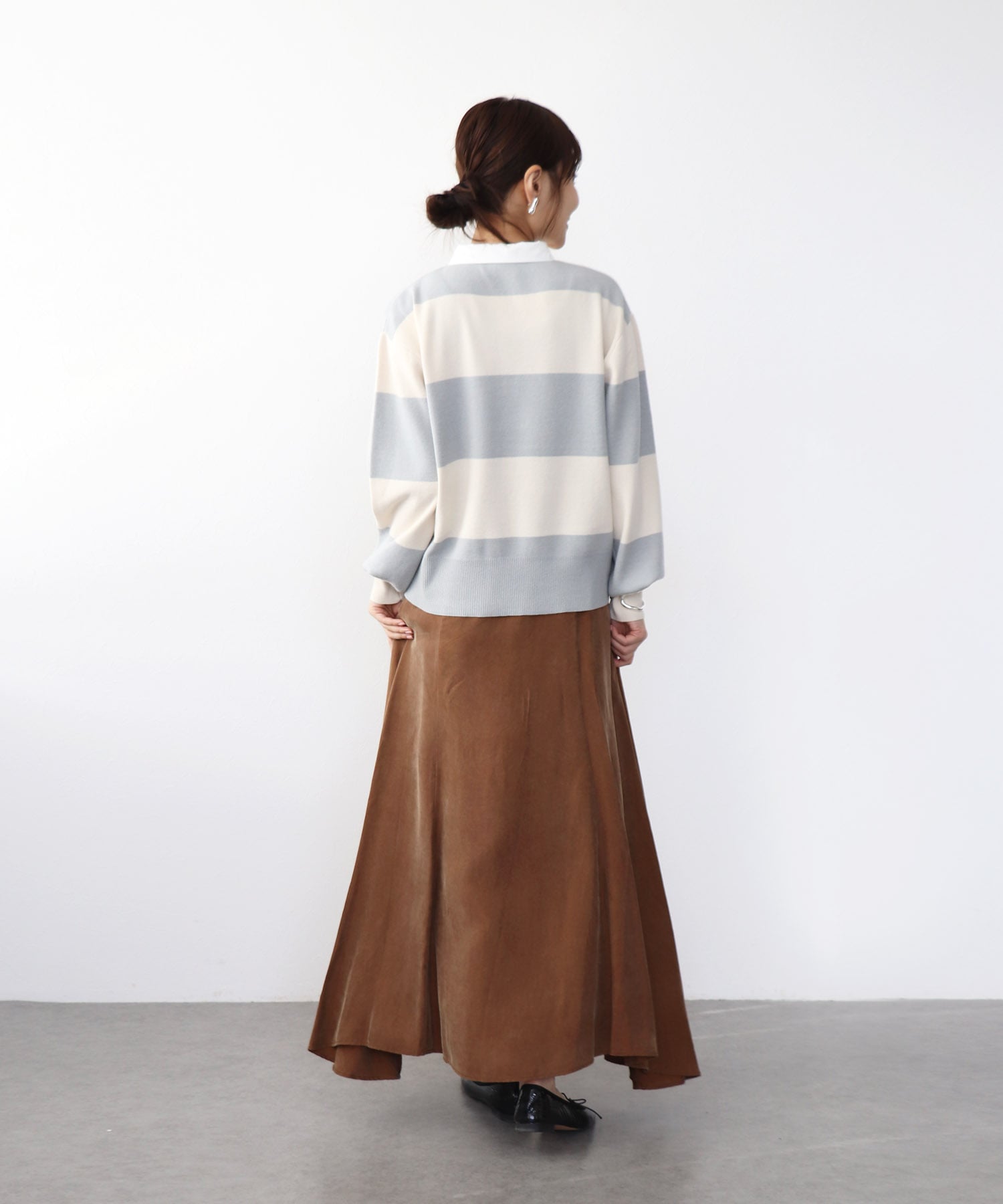 強撚ニットポロトップス