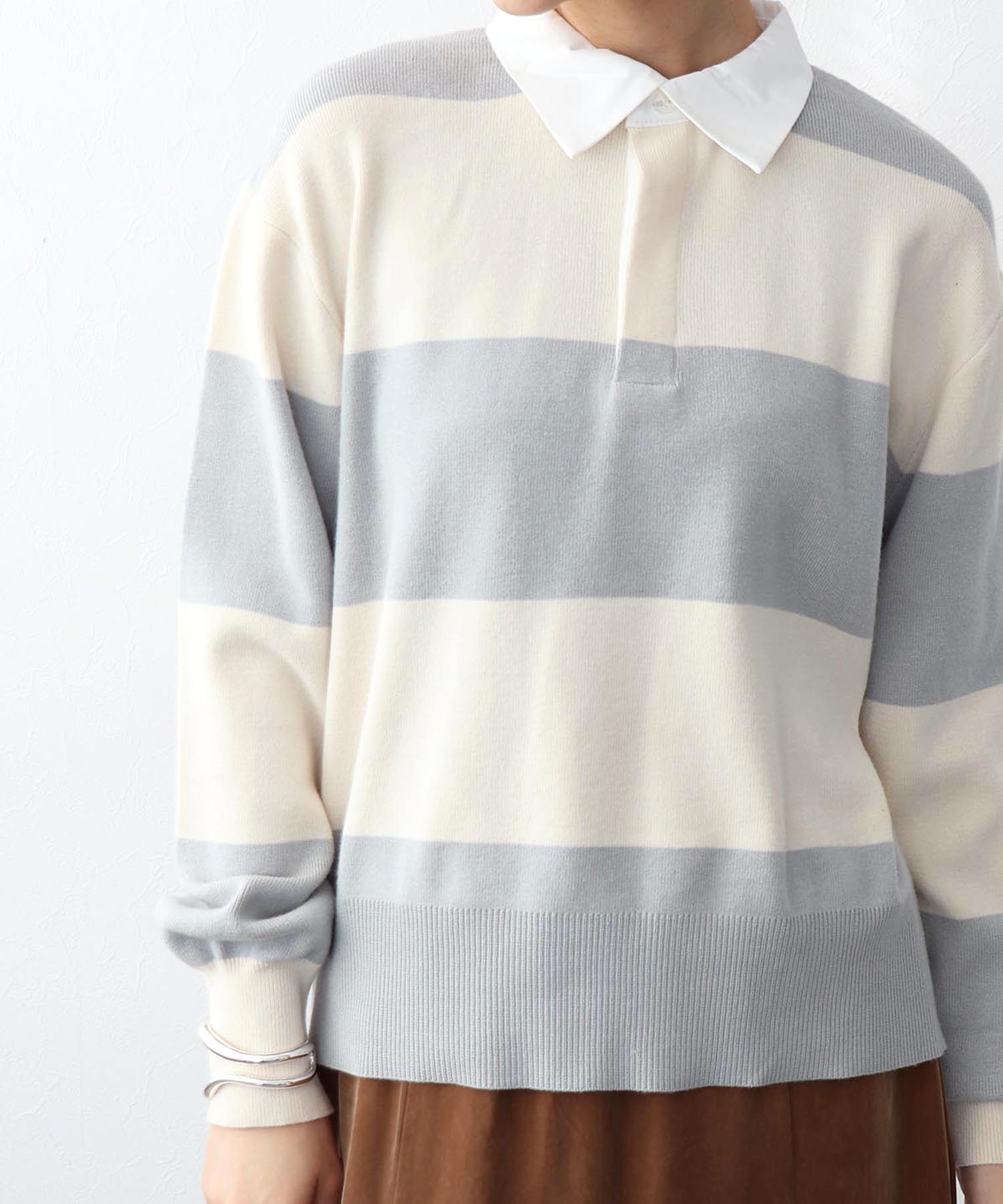 強撚ニットポロトップス