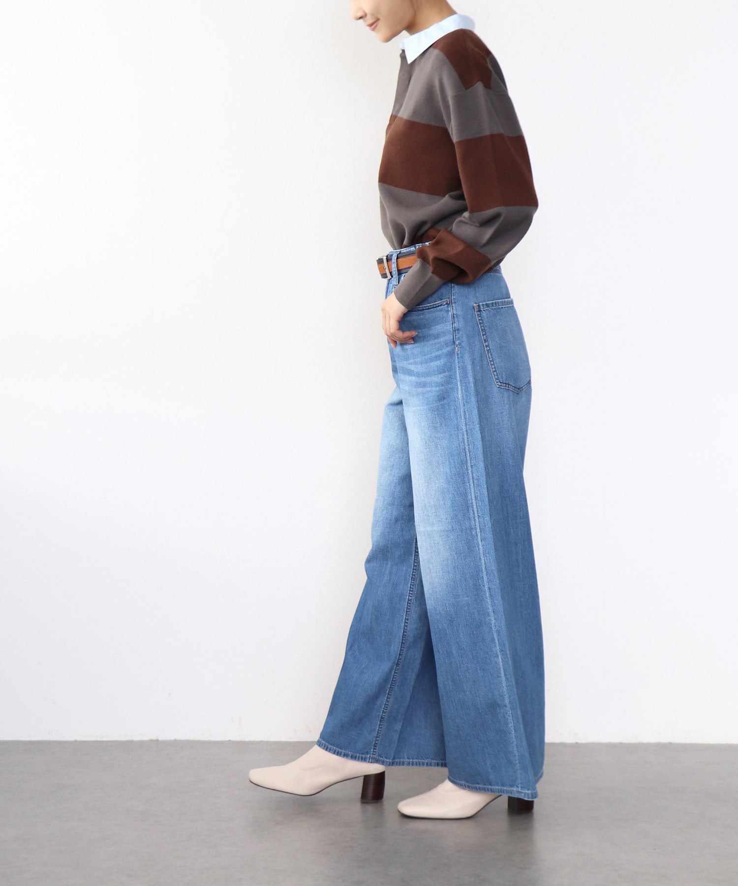 強撚ニットポロトップス