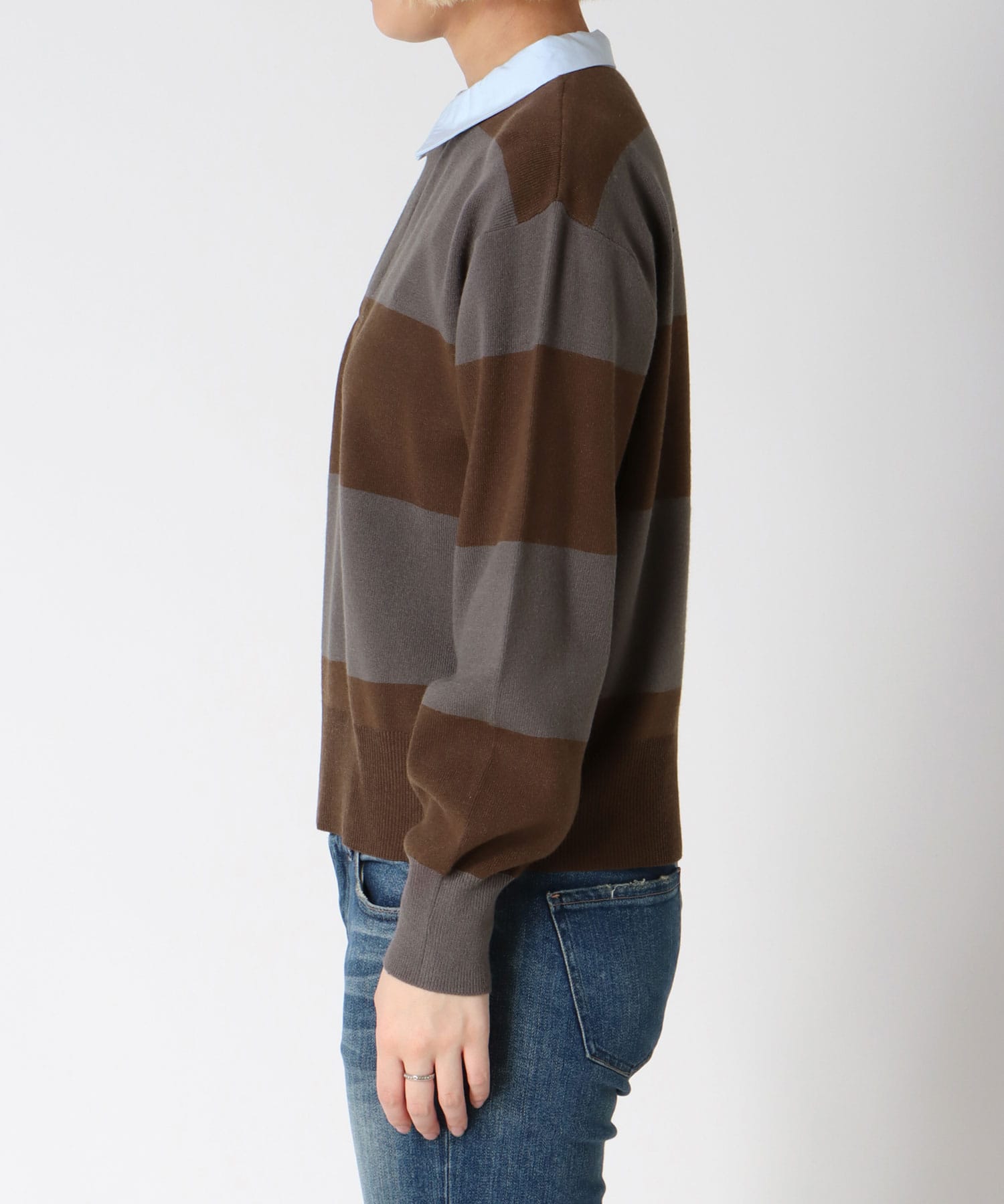 強撚ニットポロトップス