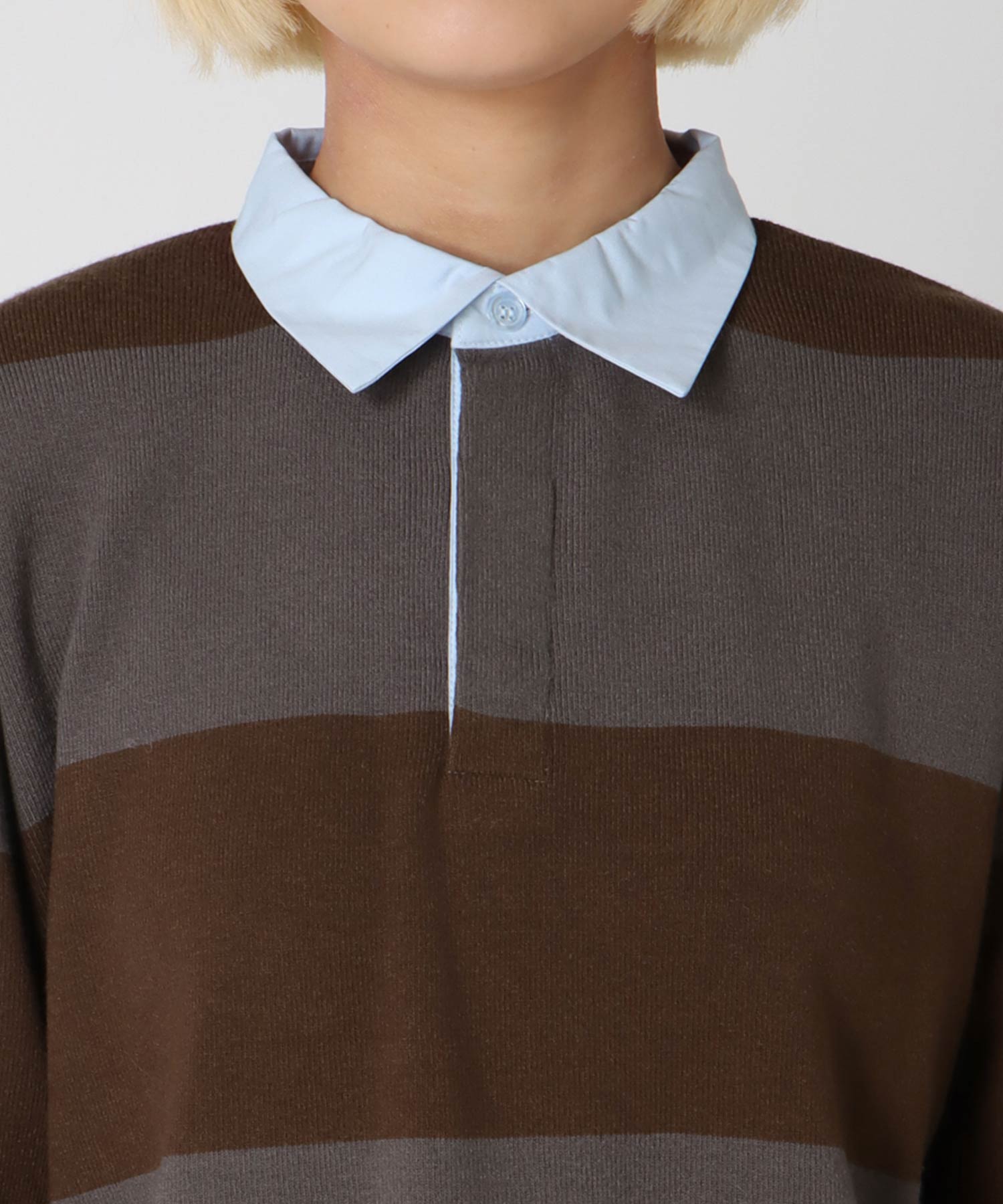 強撚ニットポロトップス