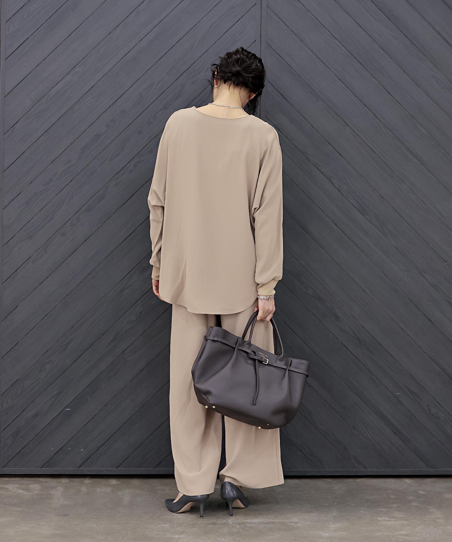 シフォンブラウジング袖リブブラウス