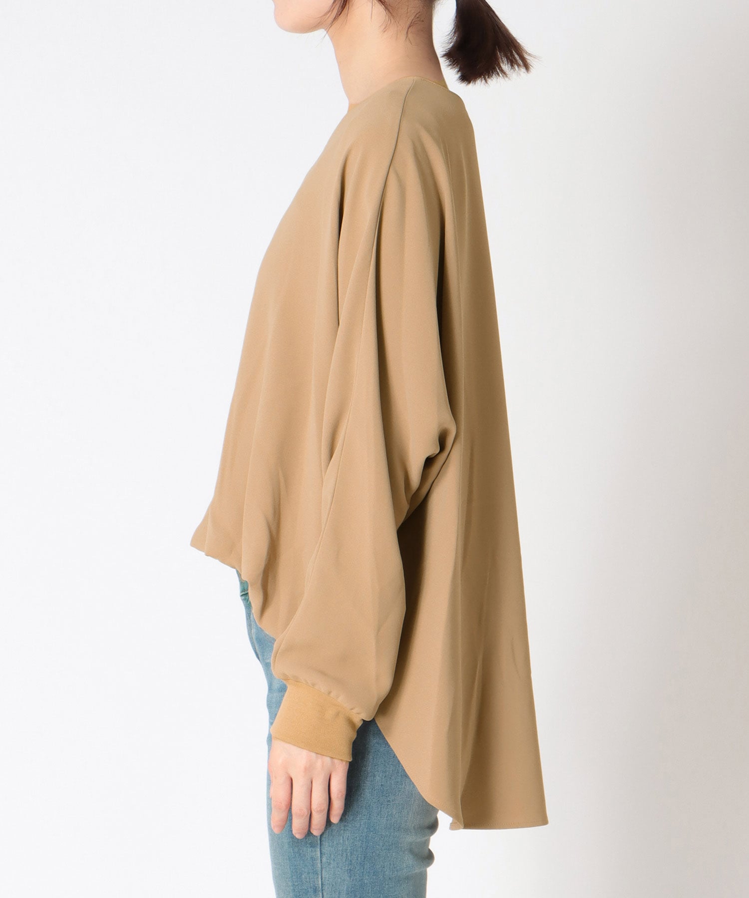 シフォンブラウジング袖リブブラウス