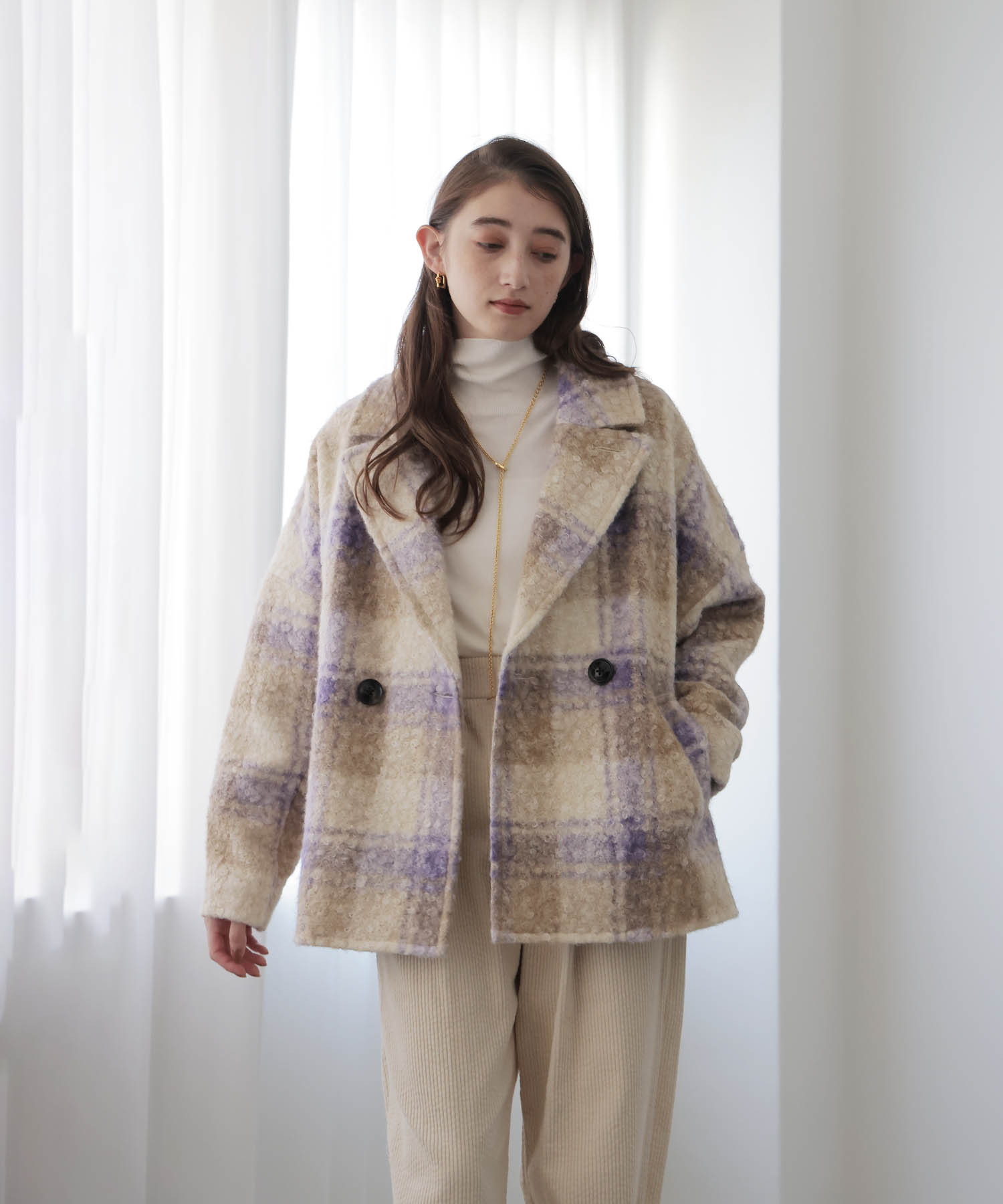 【10月16日予約販売】ビッグチェックショートコート