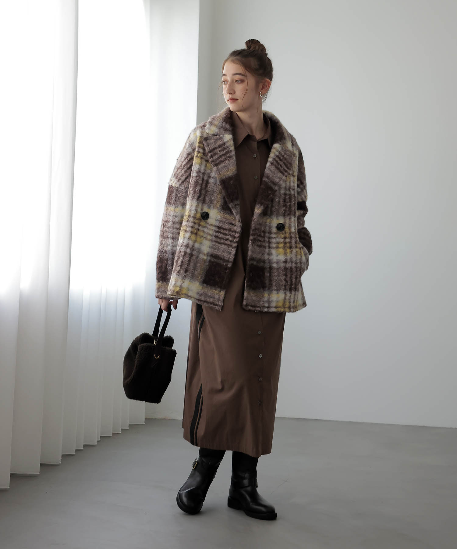 【10月16日予約販売】ビッグチェックショートコート