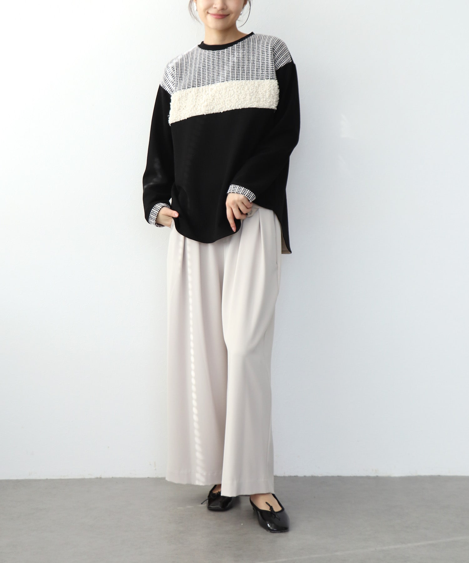 バイカラー裏起毛トップス