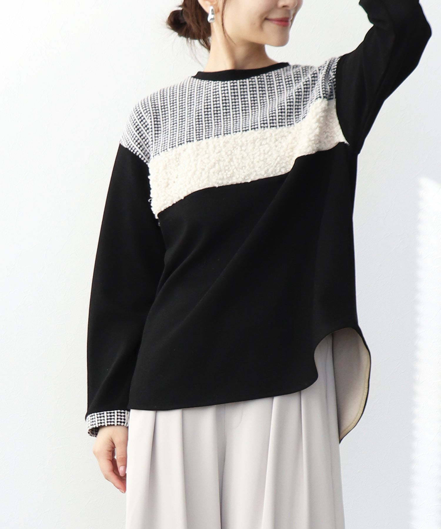 バイカラー裏起毛トップス