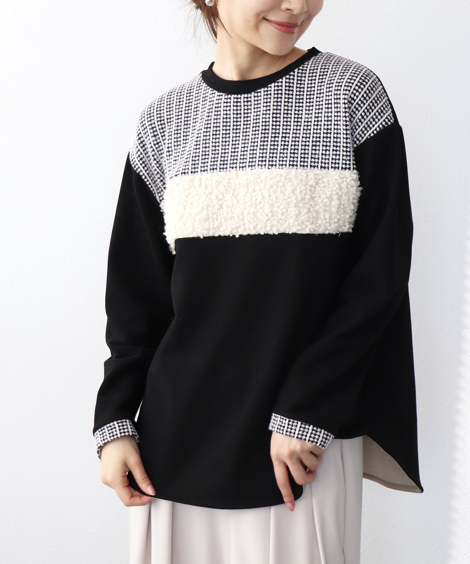 バイカラー裏起毛トップス