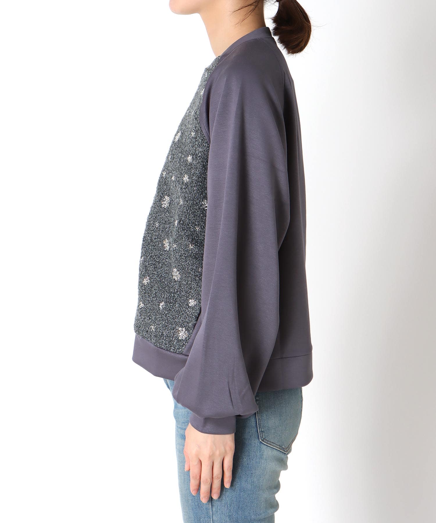 異素材MIXスパンコール刺繍ブルゾン【WEB限定】