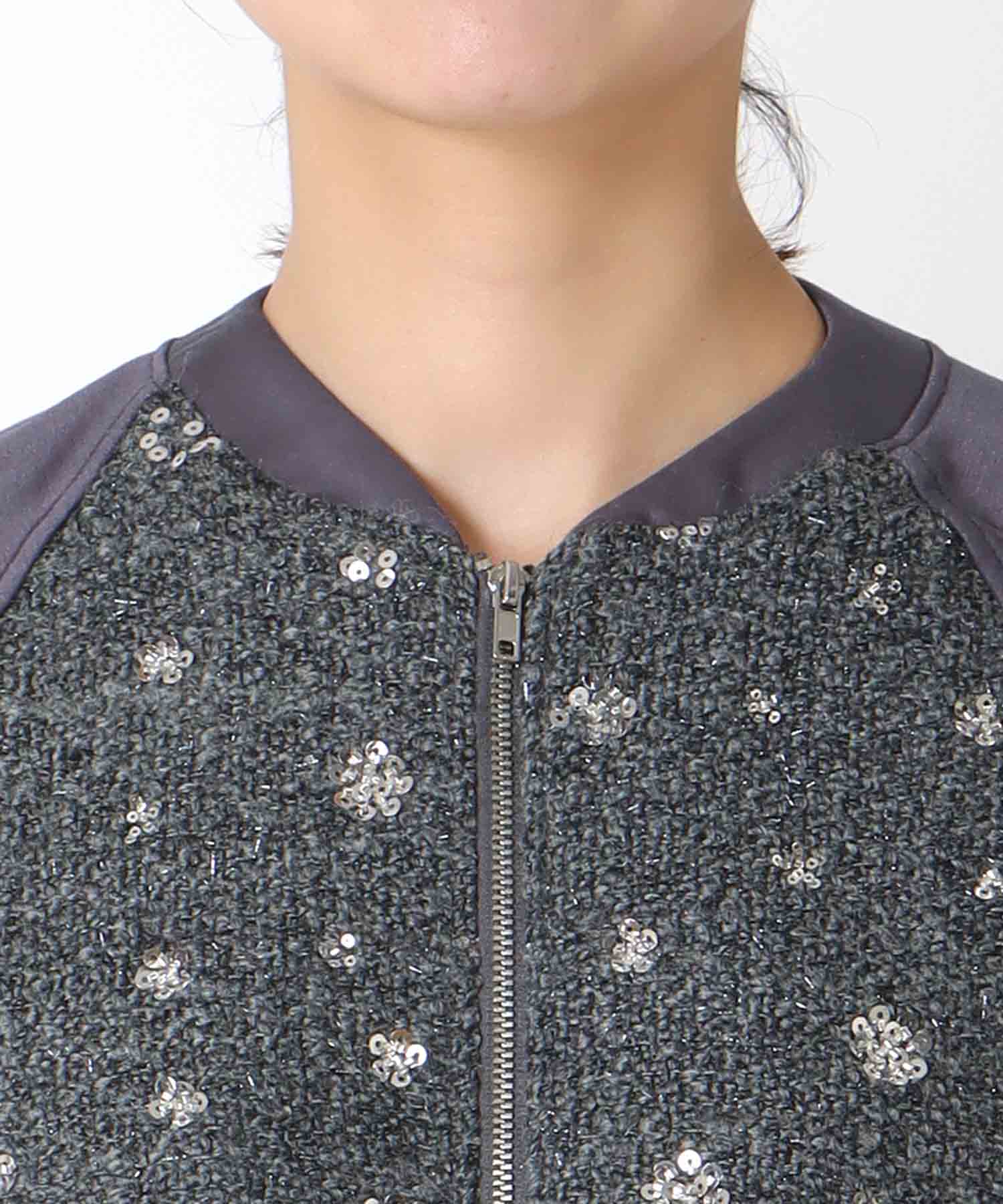 異素材MIXスパンコール刺繍ブルゾン【WEB限定】