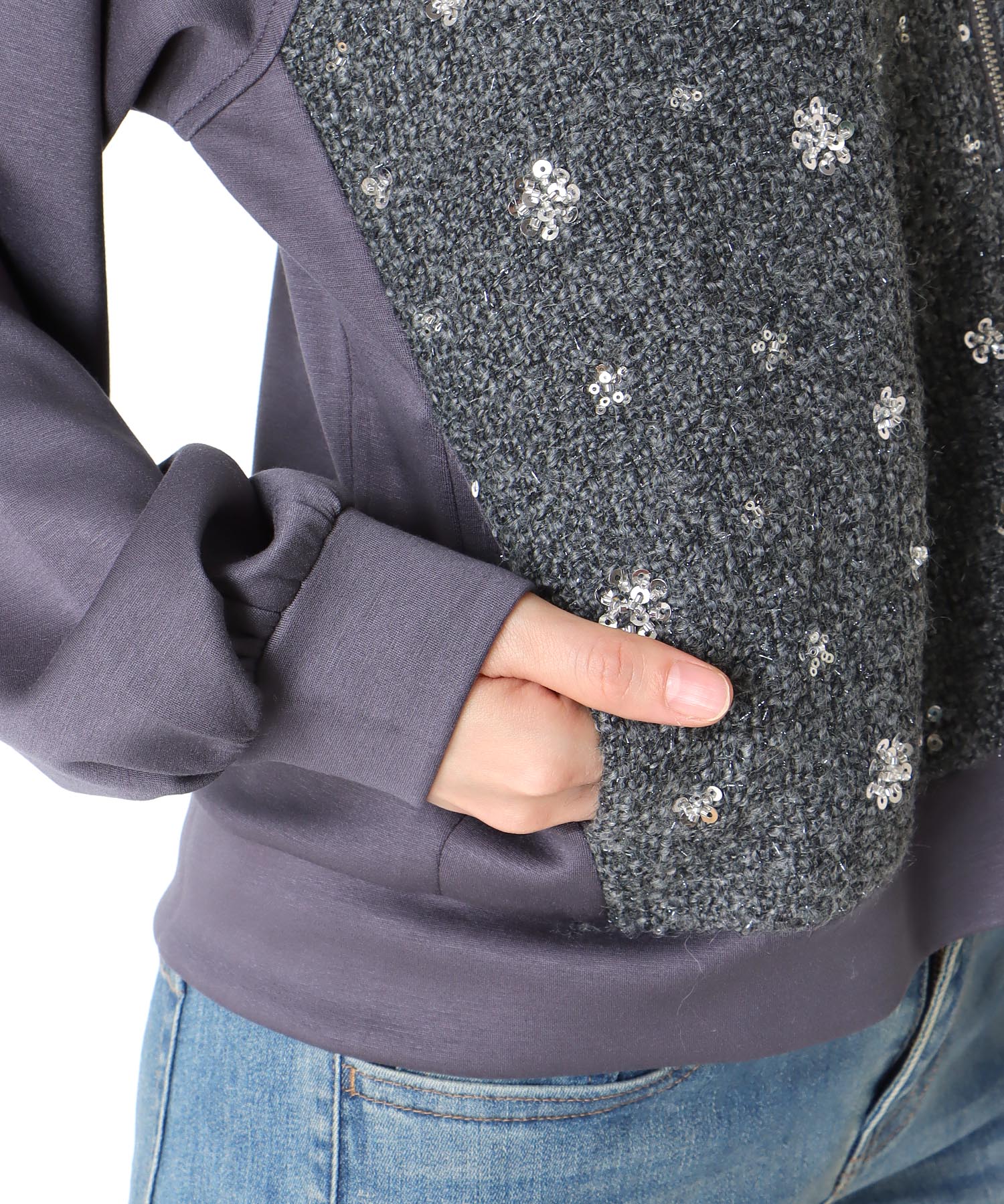 異素材MIXスパンコール刺繍ブルゾン【WEB限定】