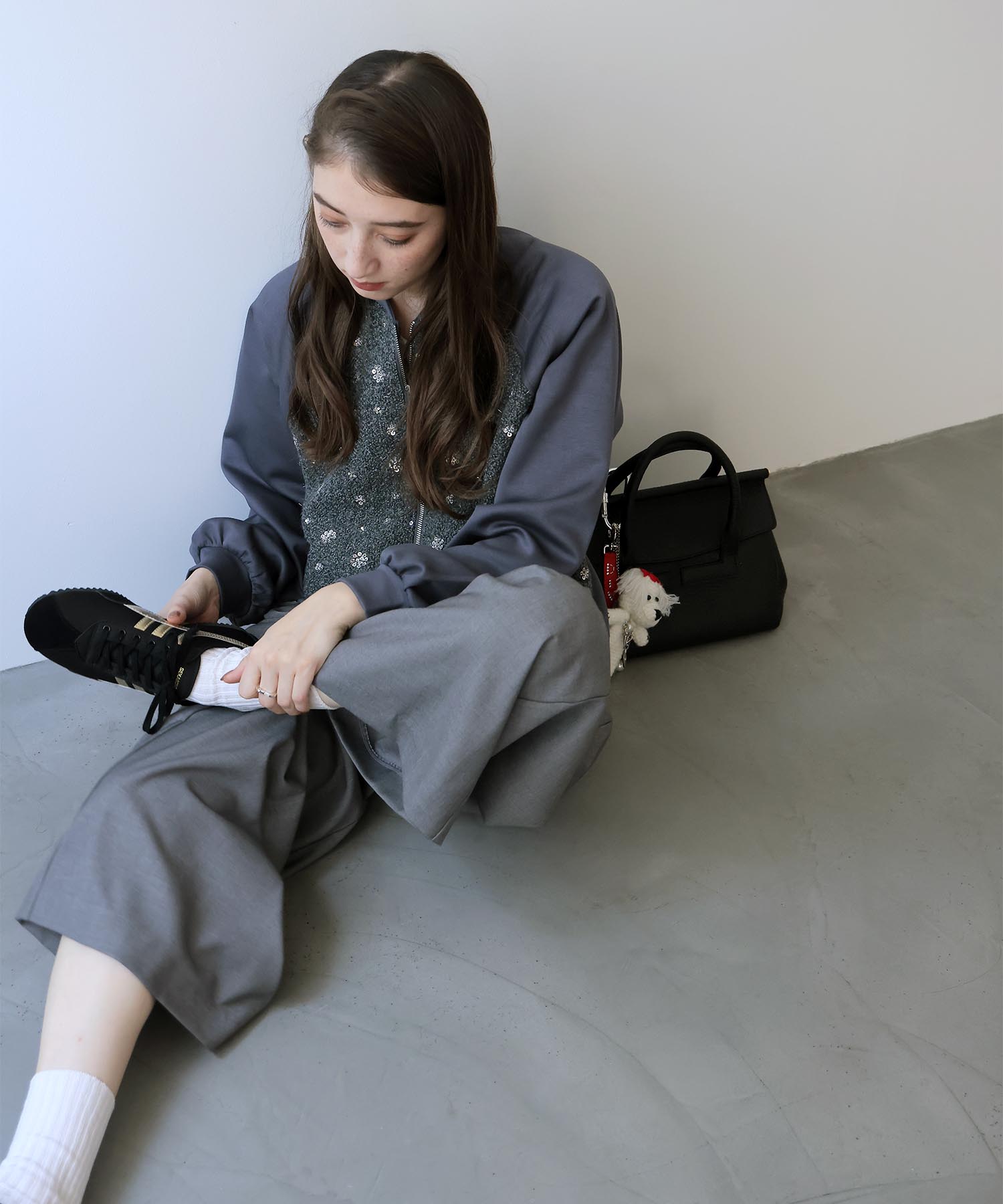 異素材MIXスパンコール刺繍ブルゾン【WEB限定】