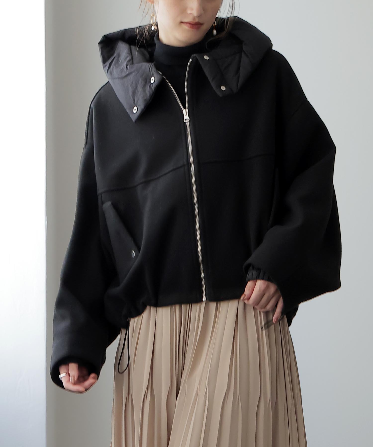 【10月16日予約販売】ポリエステルフラノⅹタフタ フード取り外し可ブルゾン