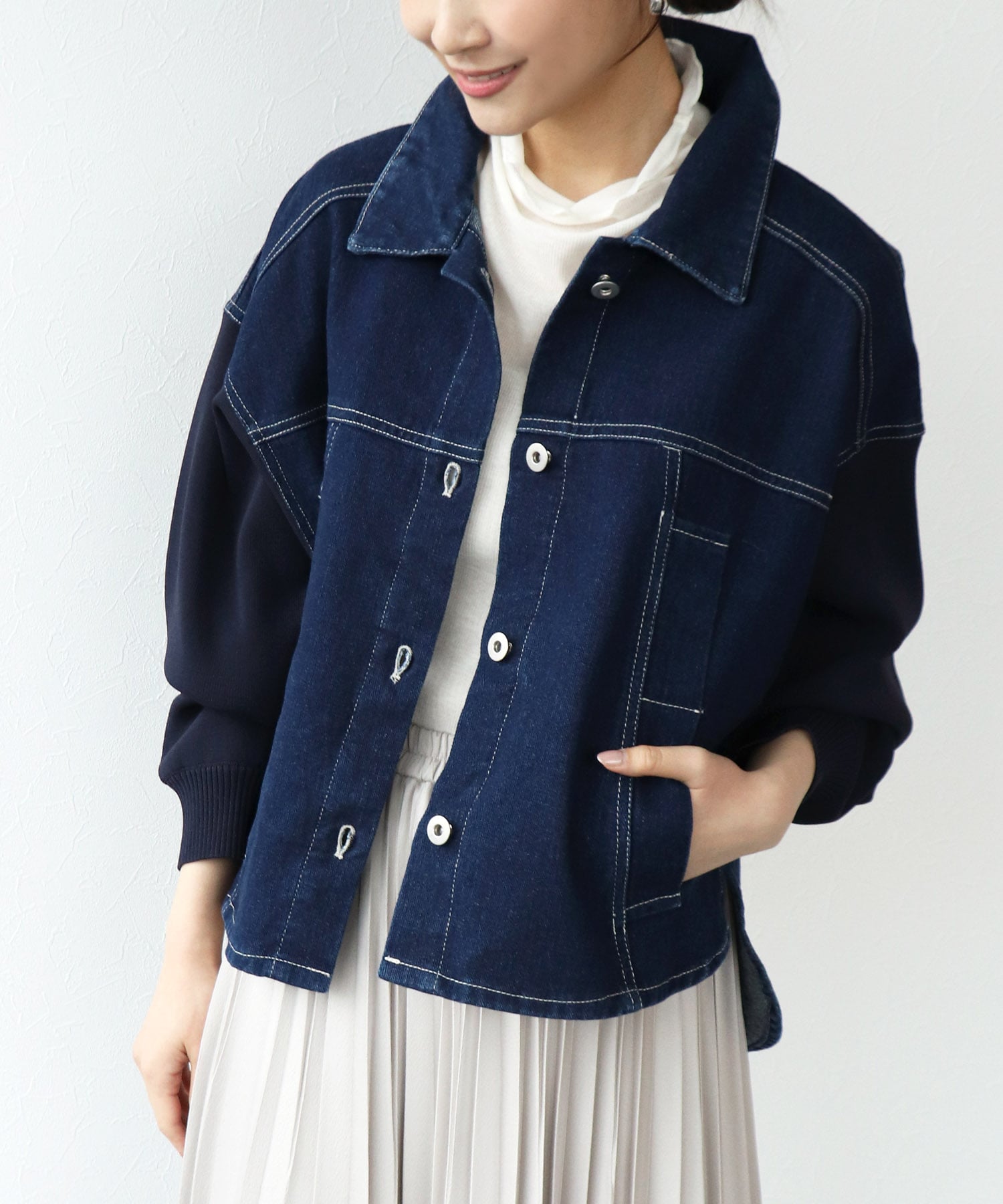 ニットドッキングデニムジャケット