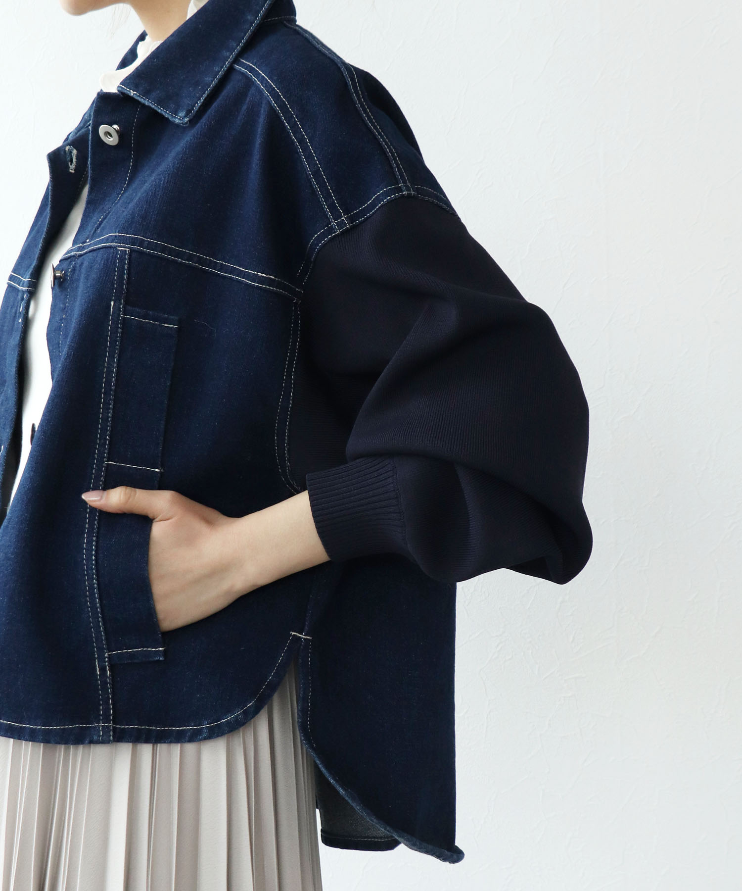 ニットドッキングデニムジャケット