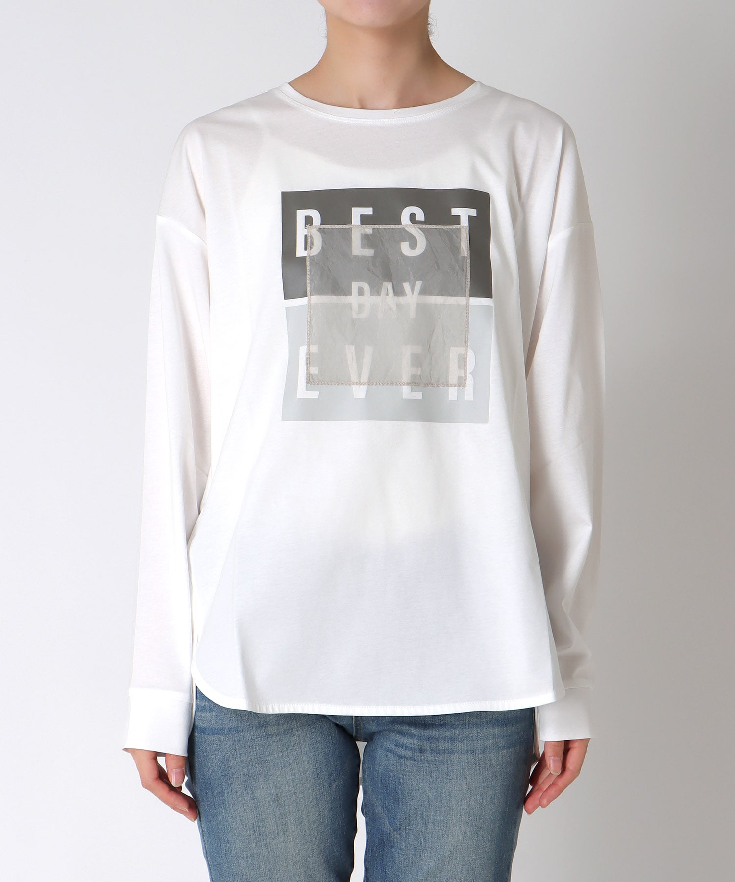 箔プリント×オーガンジー ロングTシャツ