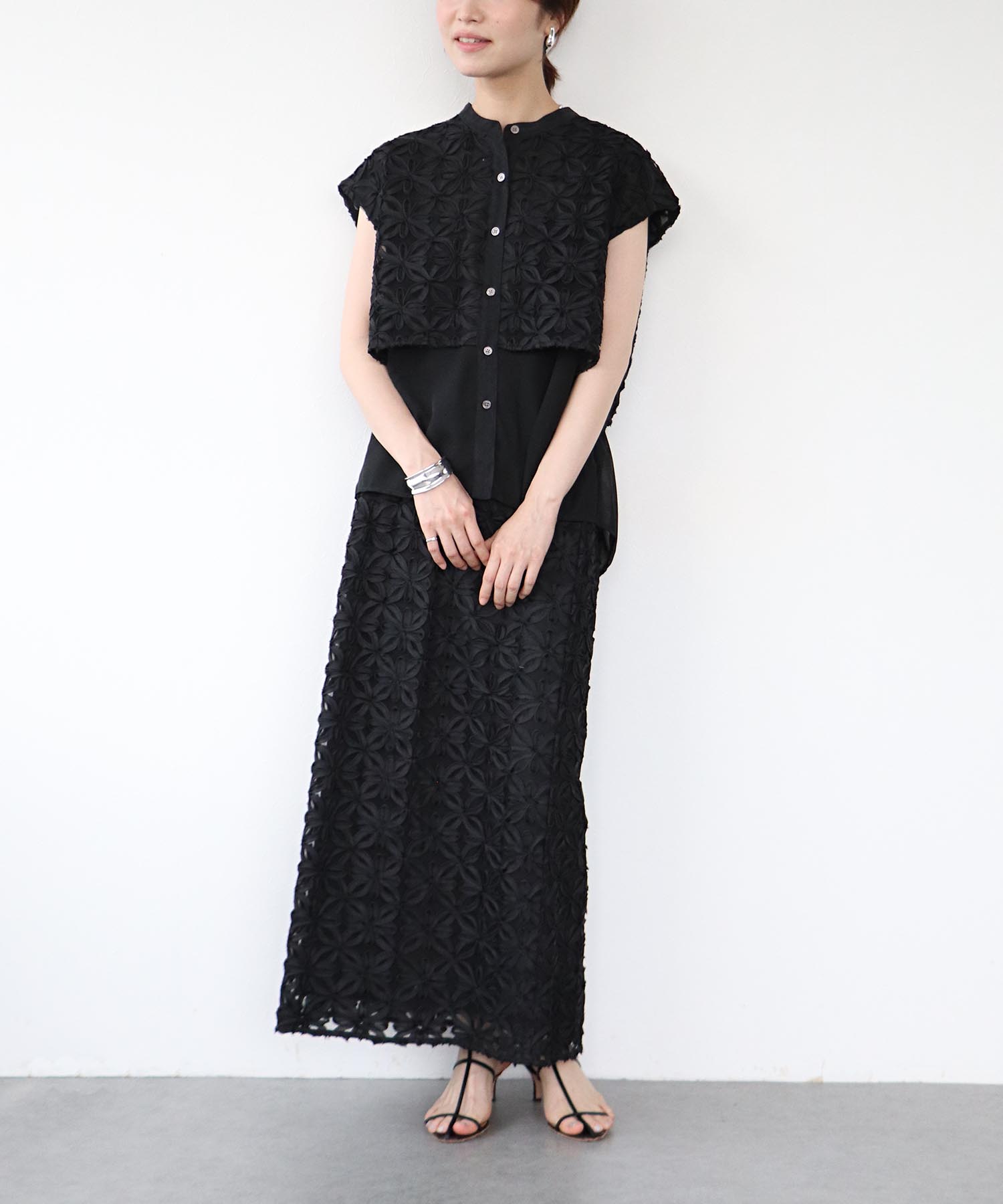 フラワー刺繍タイトスカート【セットアップ有り】