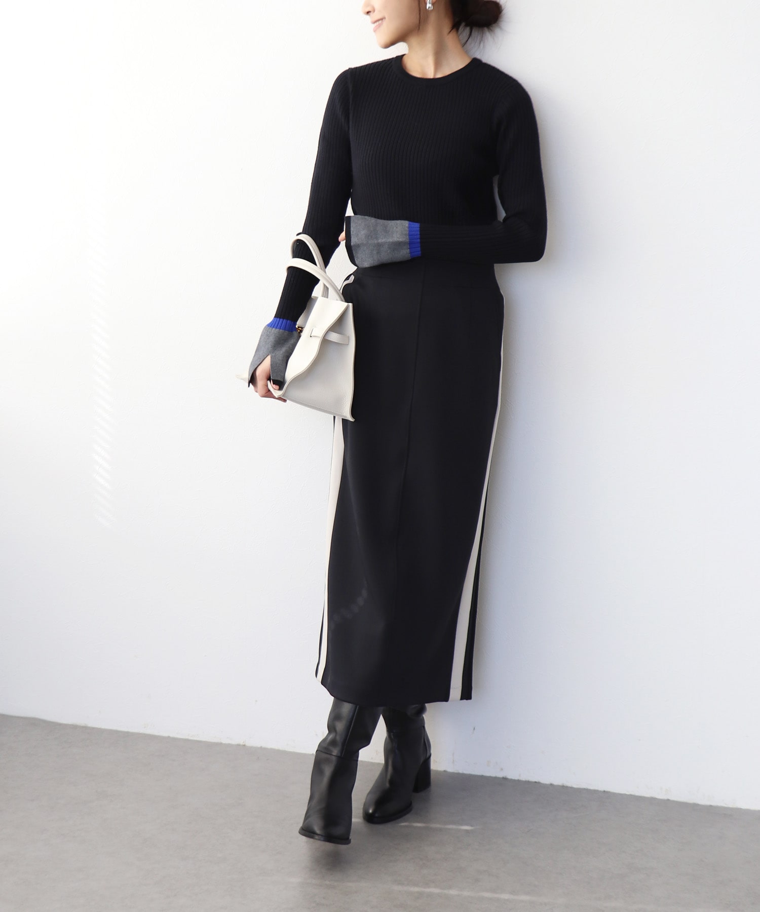 袖口バイカラーリブニット