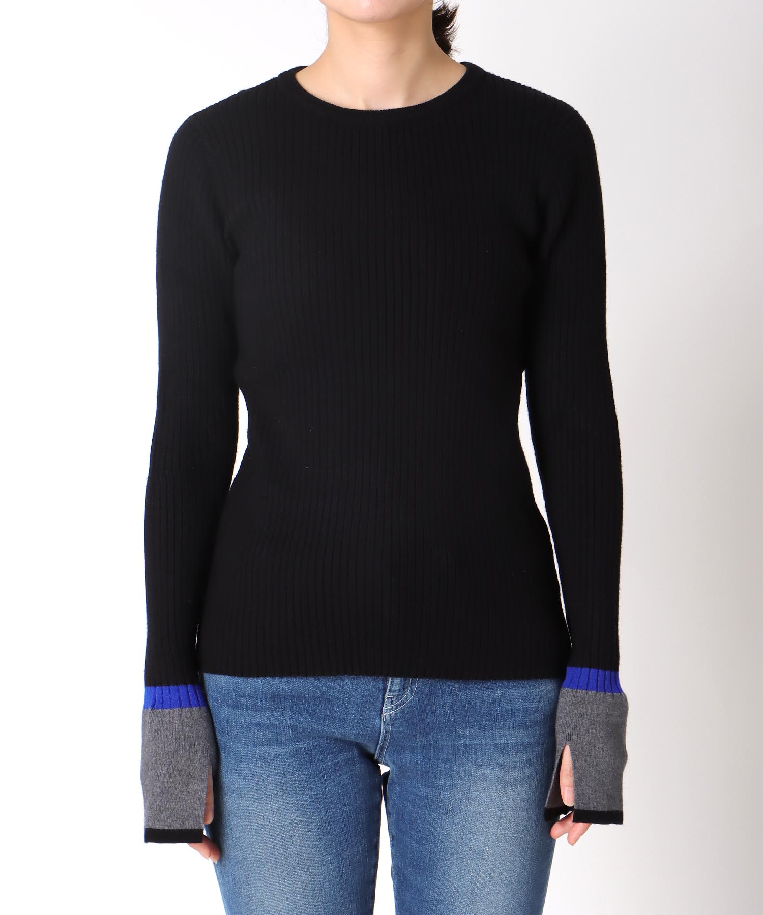 袖口バイカラーリブニット