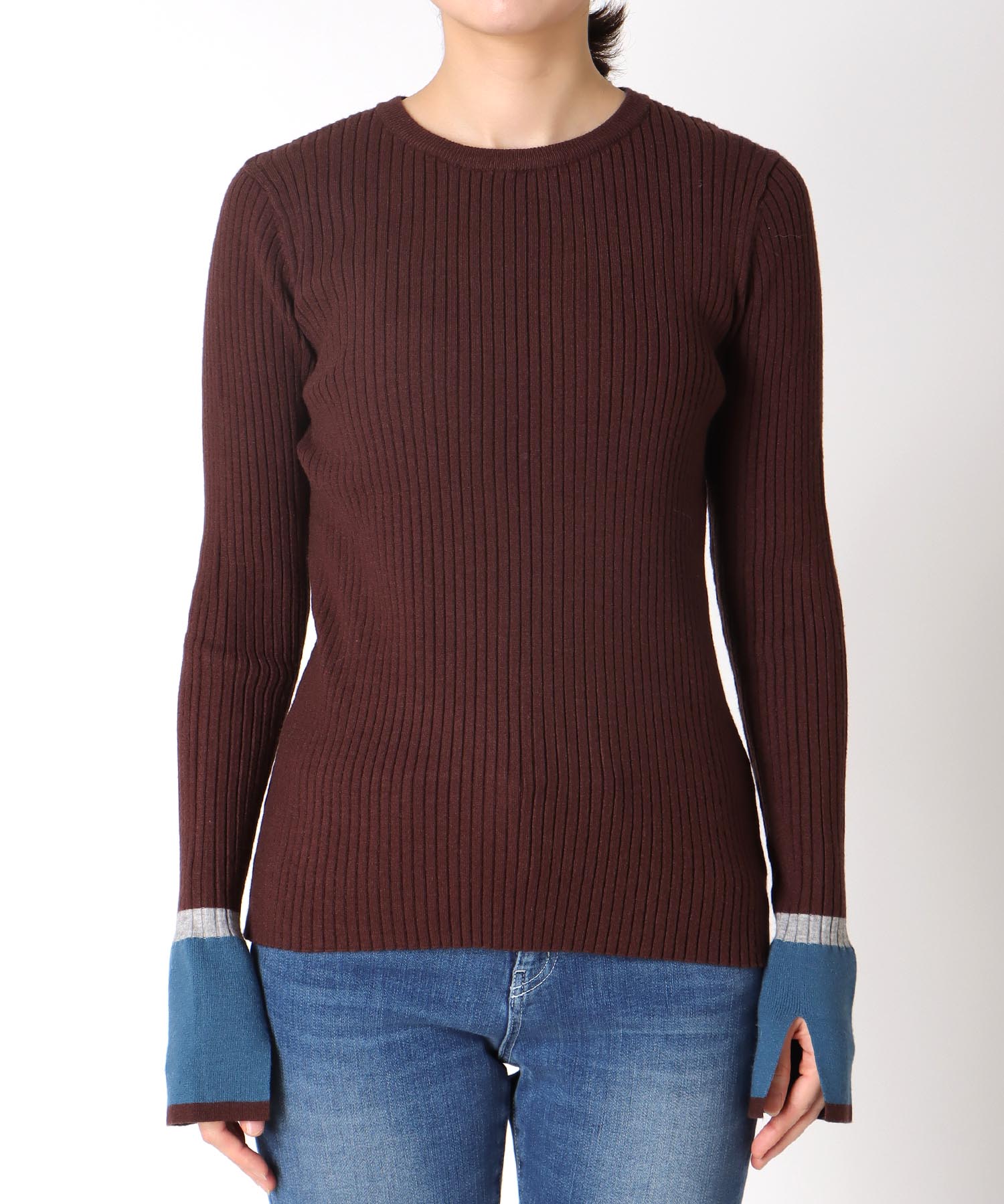 袖口バイカラーリブニット