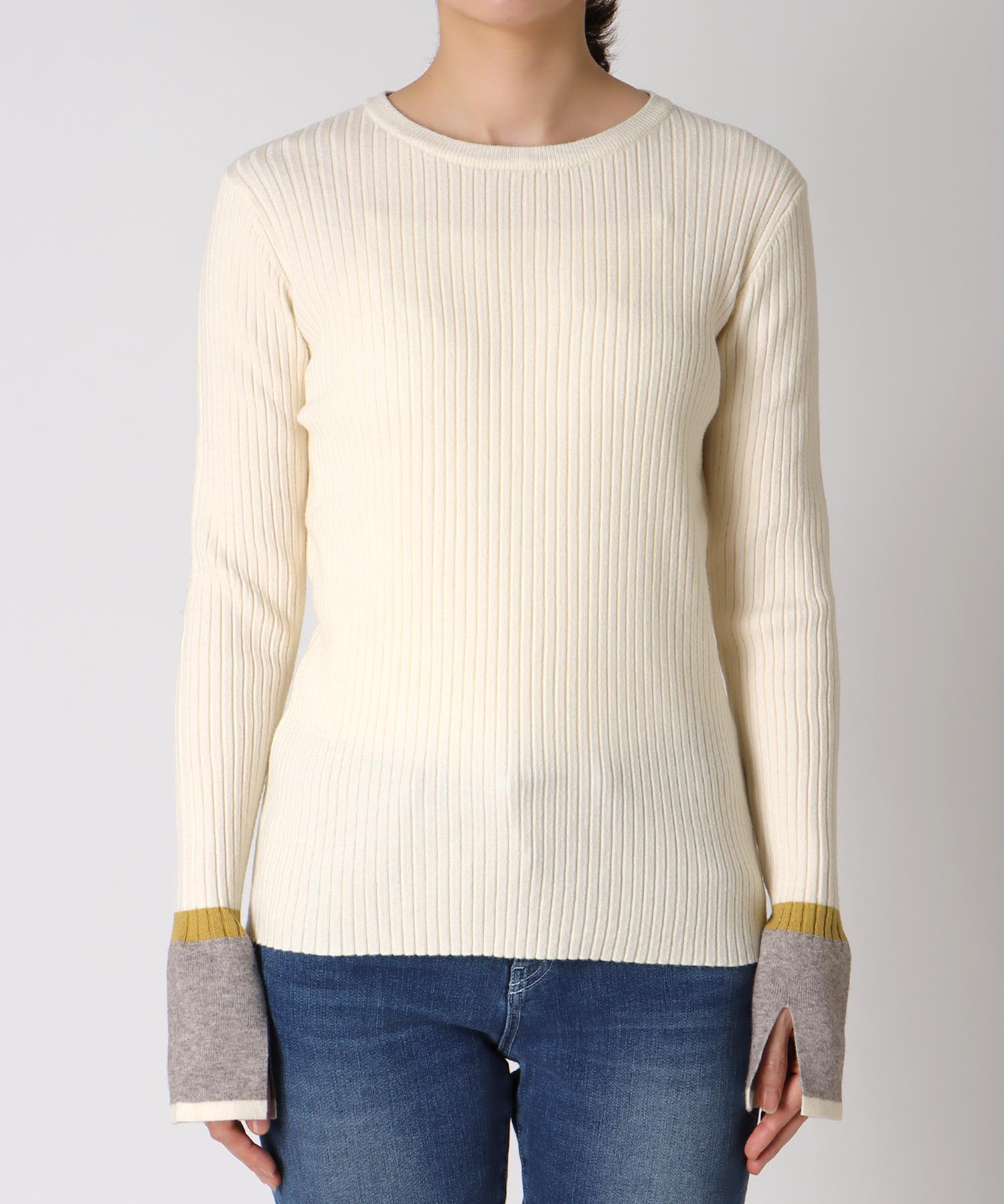 袖口バイカラーリブニット