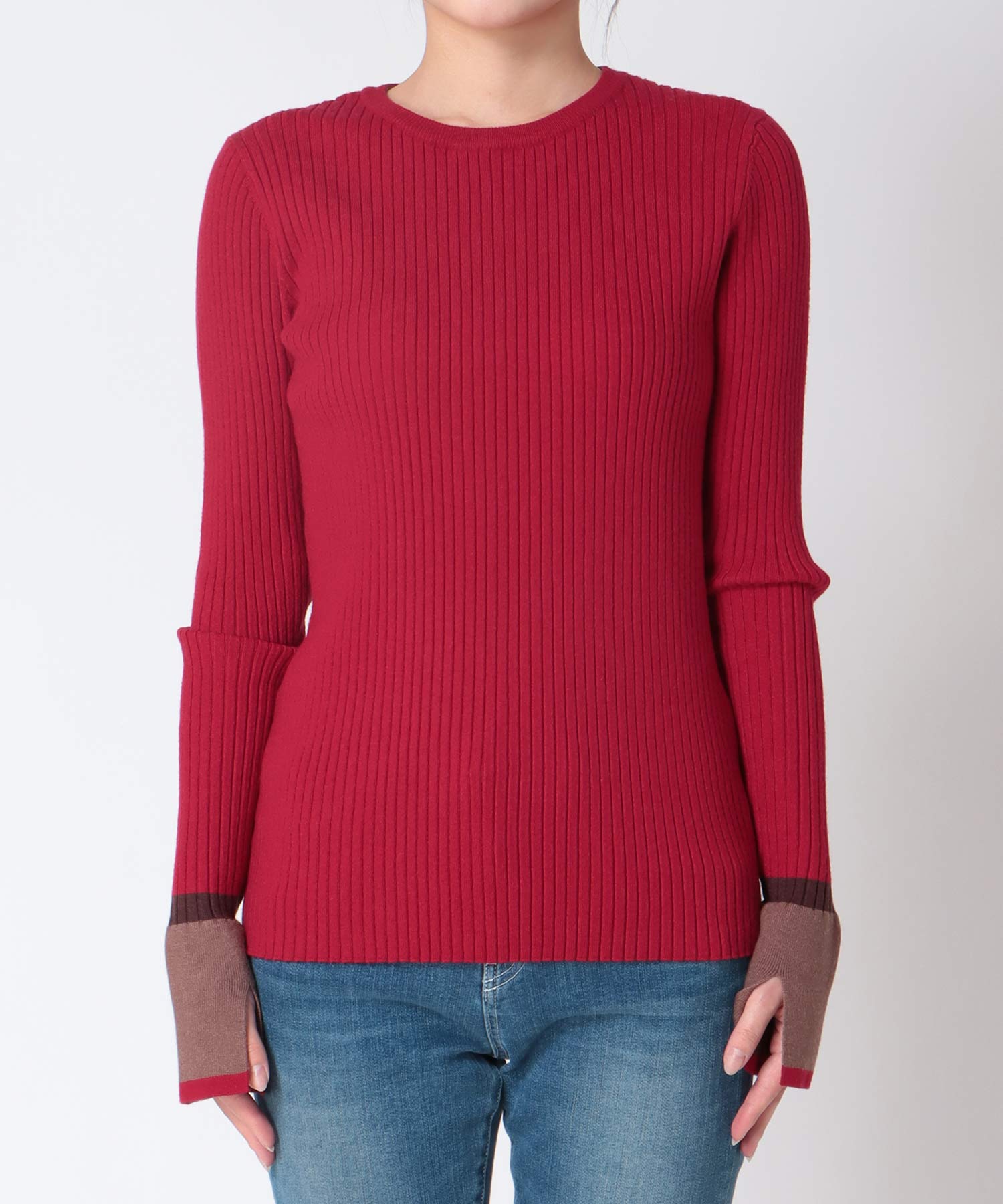 ≪新色追加≫袖口バイカラーリブニット