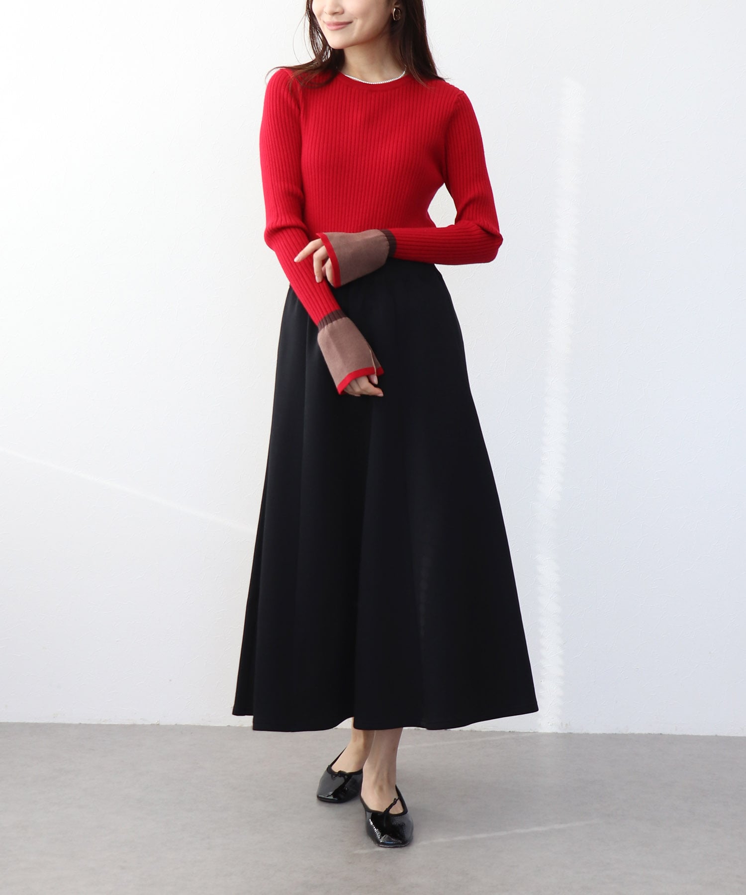 ≪新色追加≫袖口バイカラーリブニット