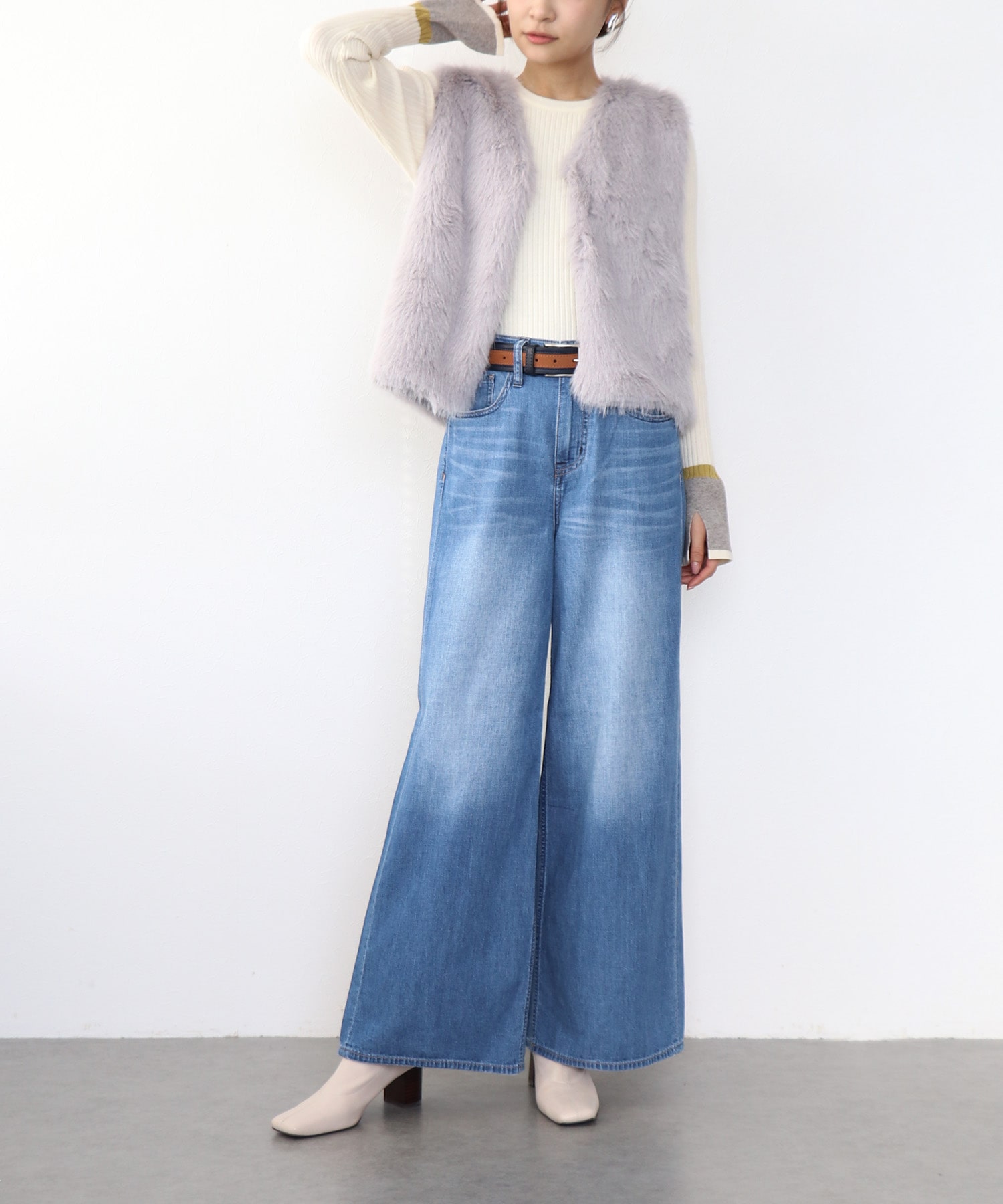 袖口バイカラーリブニット