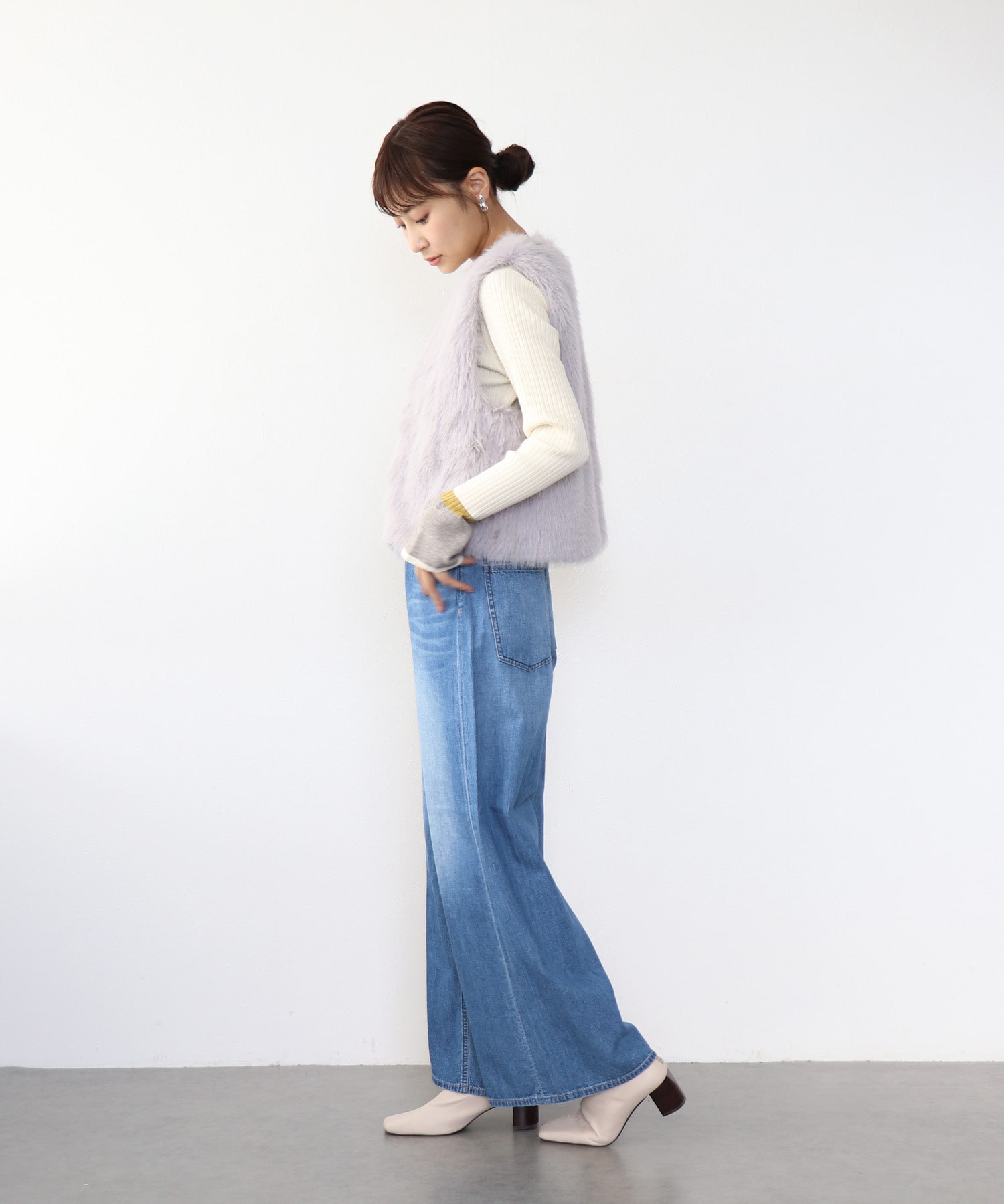 袖口バイカラーリブニット