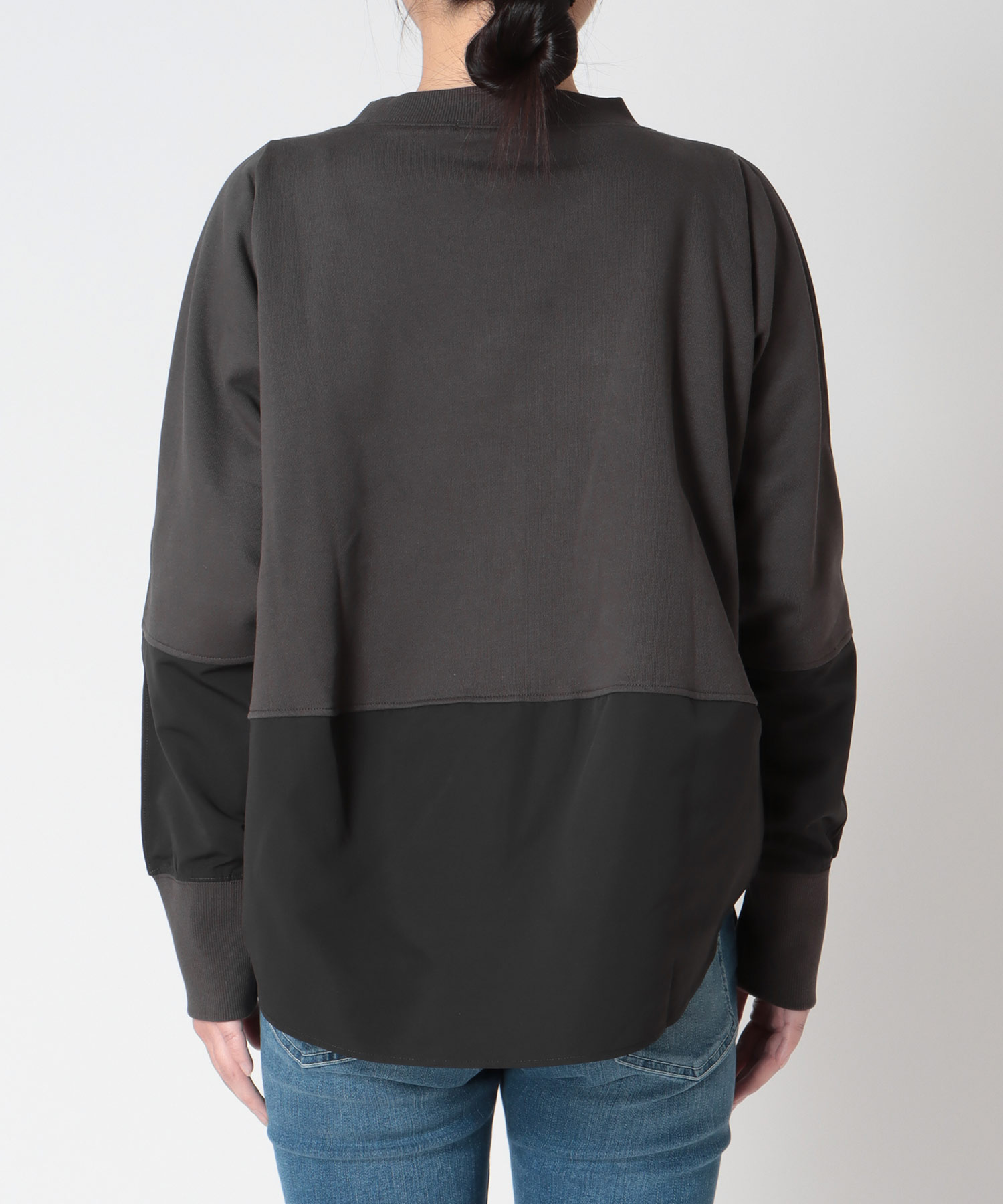 布帛ドッキング裏毛トップス