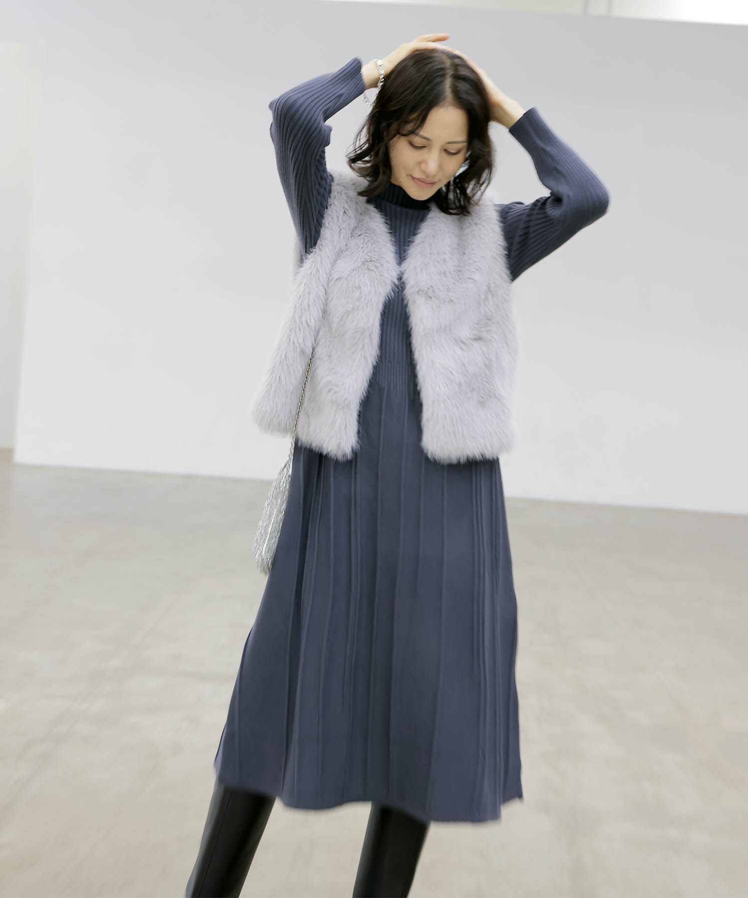 【8月28日予約販売】ニットプリーツAラインワンピース【WEB限定】