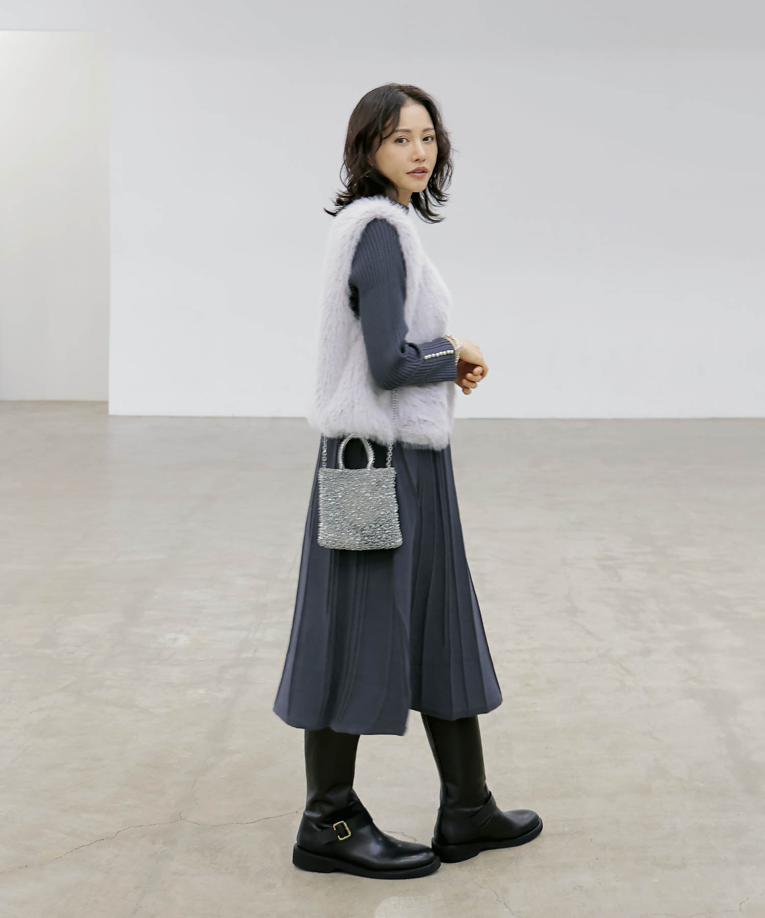 【8月28日予約販売】ニットプリーツAラインワンピース【WEB限定】