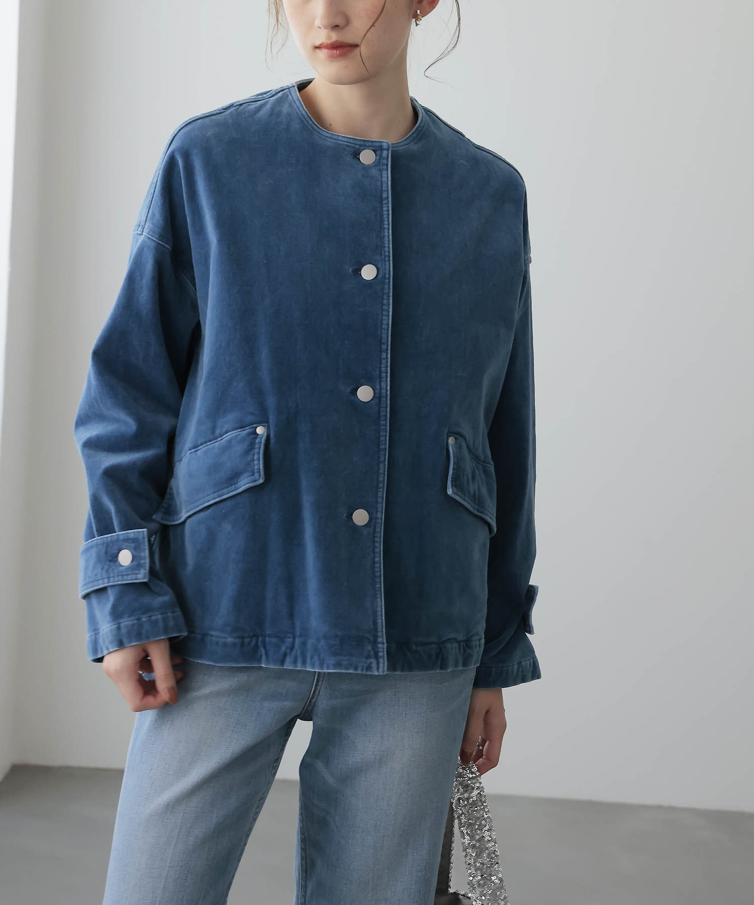 【10月16日予約販売】別珍デニムノーカラージャケット