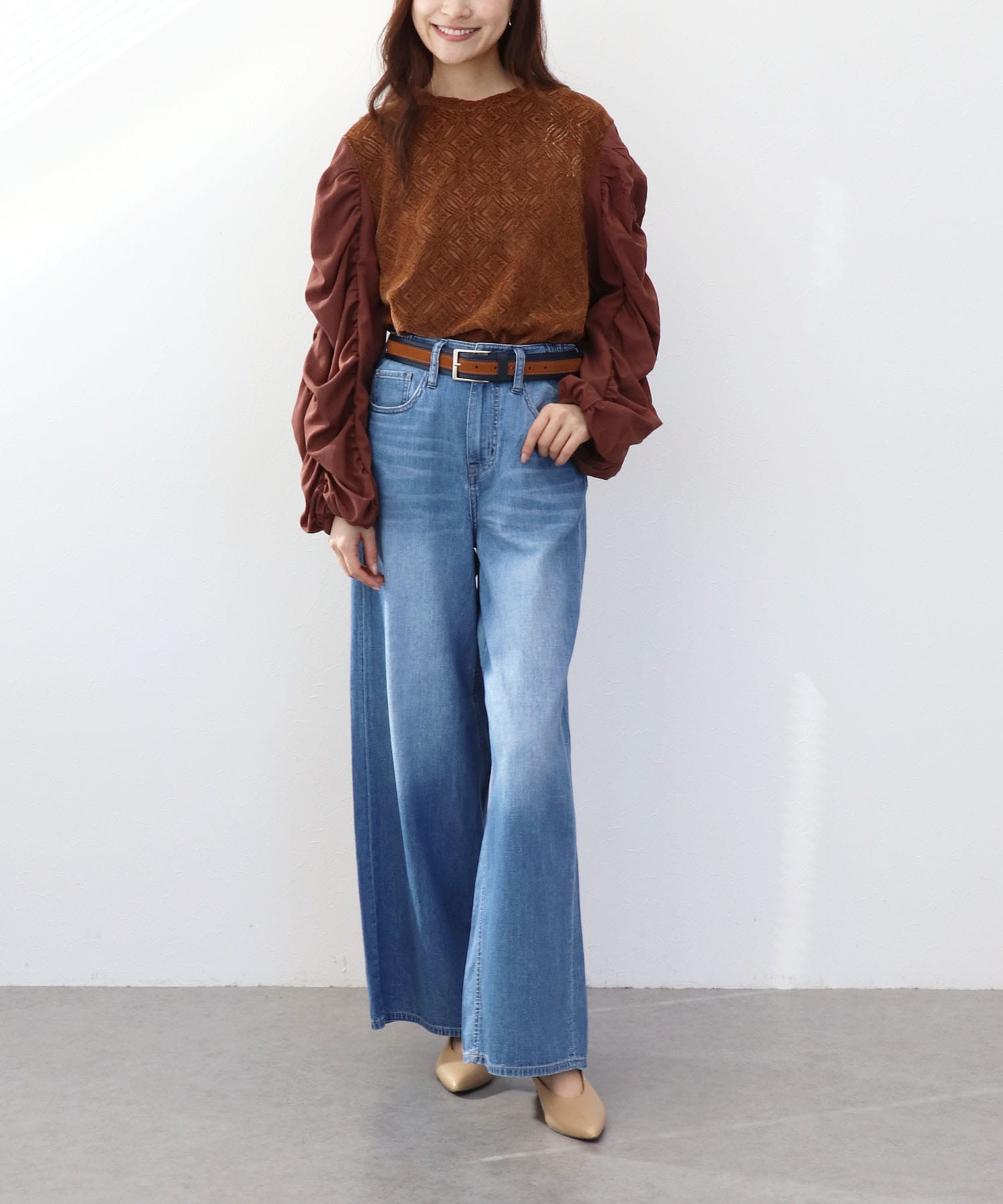 モールレースギャザーブラウス