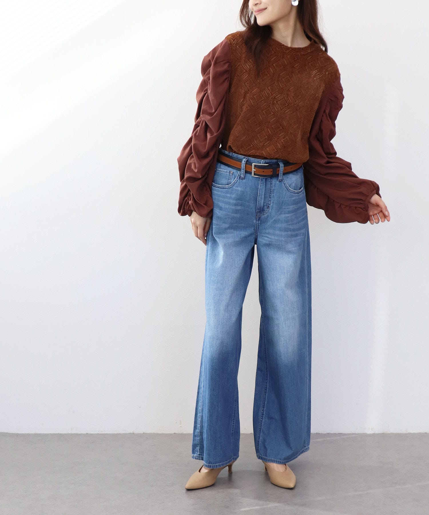 モールレースギャザーブラウス