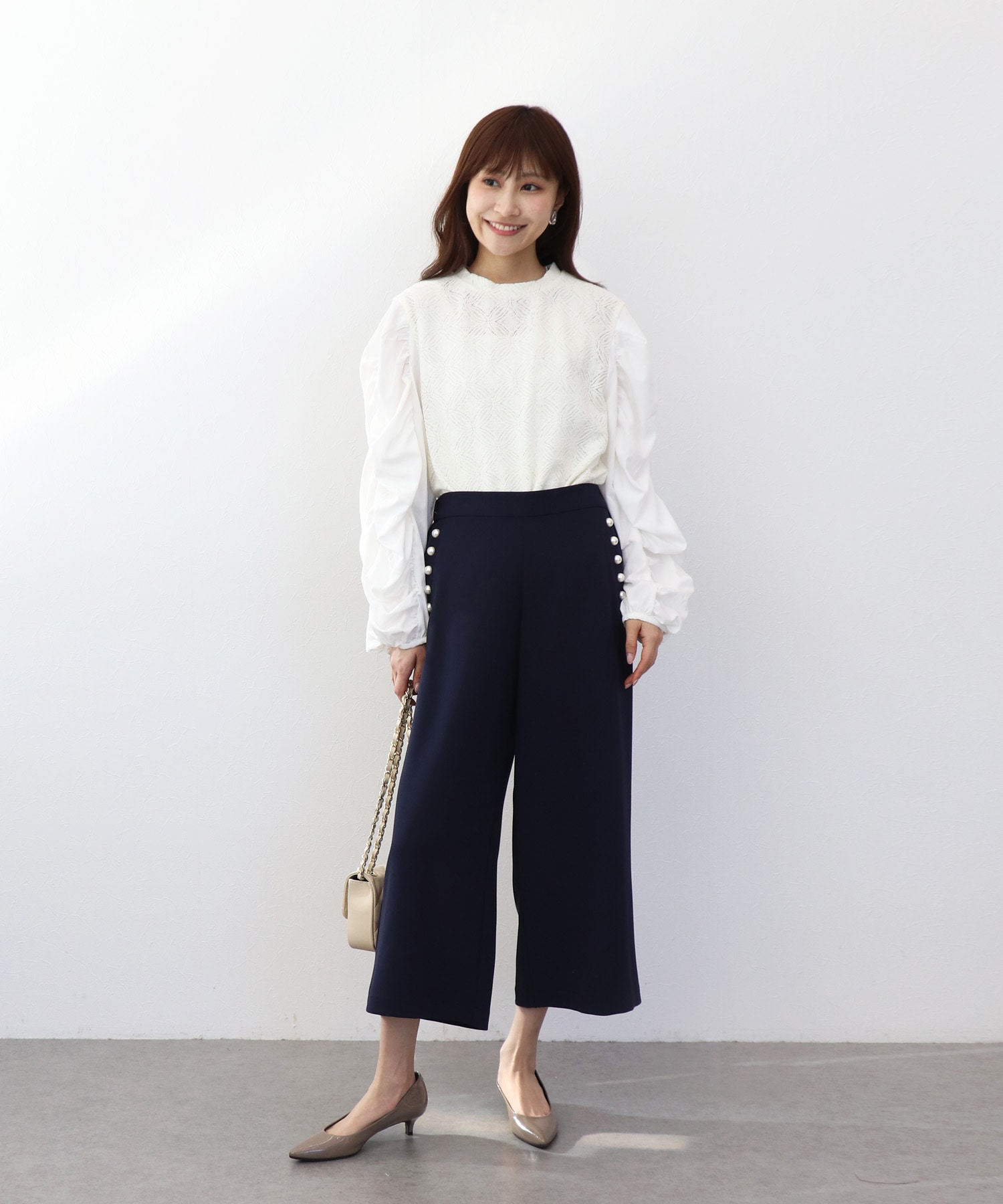 モールレースギャザーブラウス