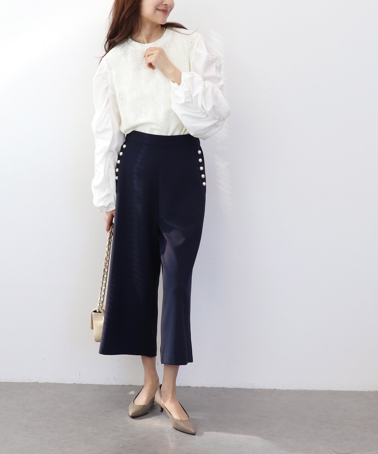 モールレースギャザーブラウス