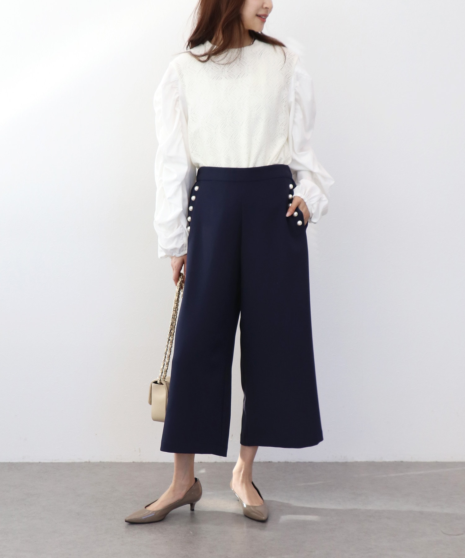 モールレースギャザーブラウス