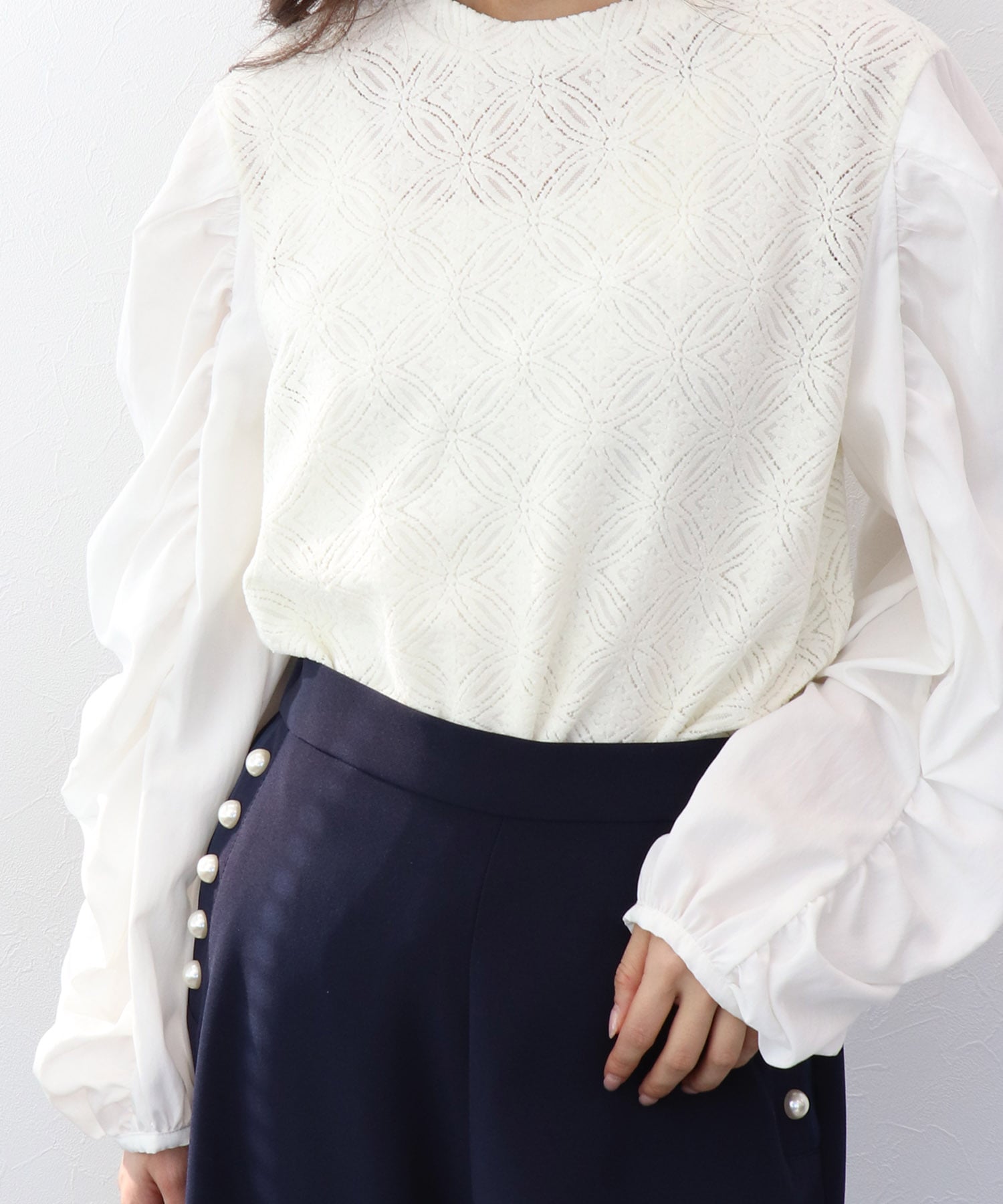 モールレースギャザーブラウス