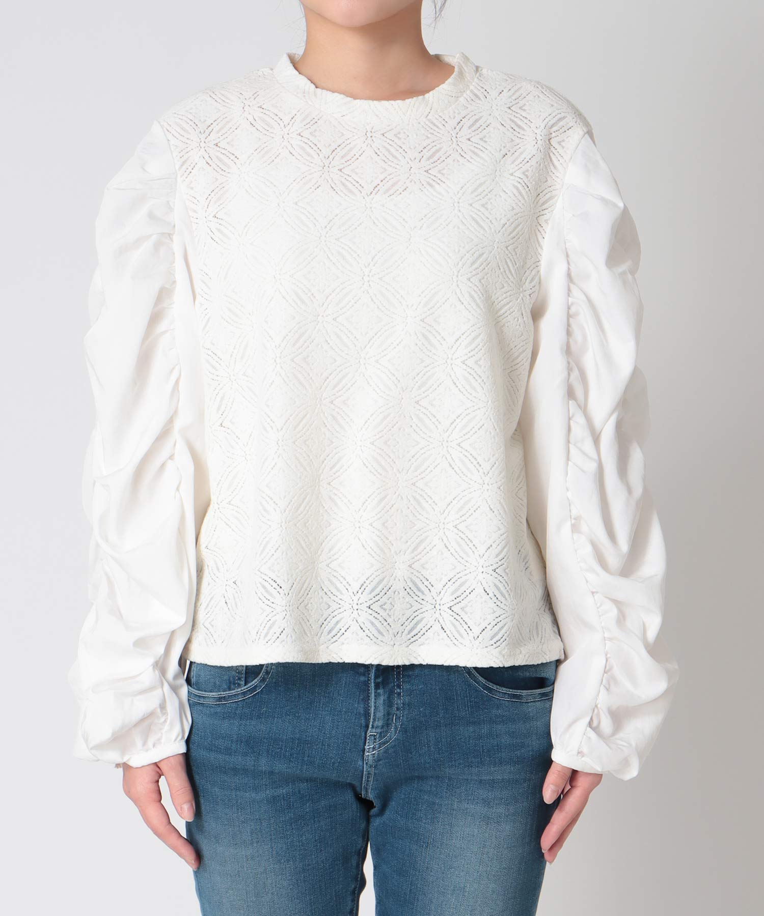 モールレースギャザーブラウス