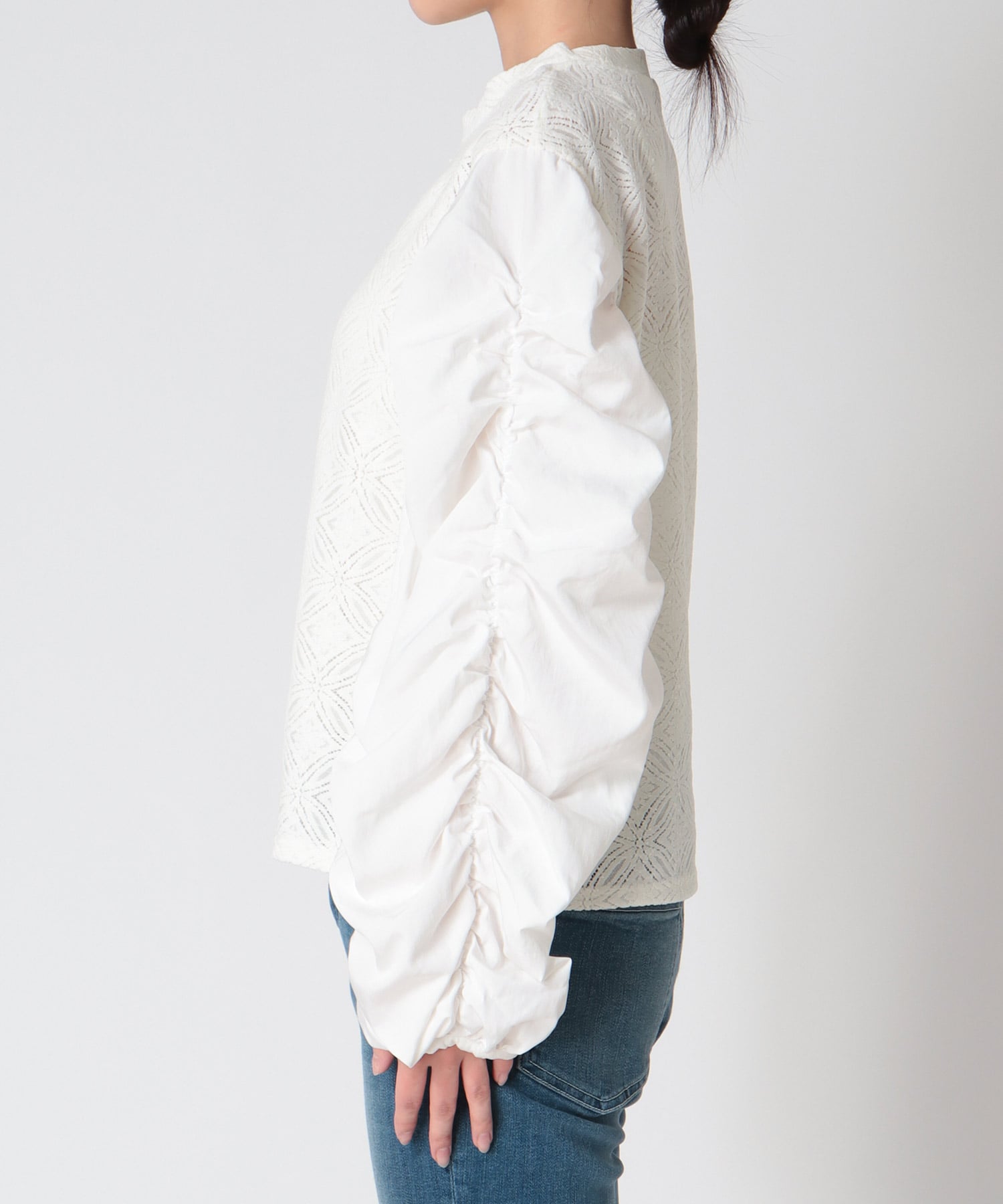 モールレースギャザーブラウス