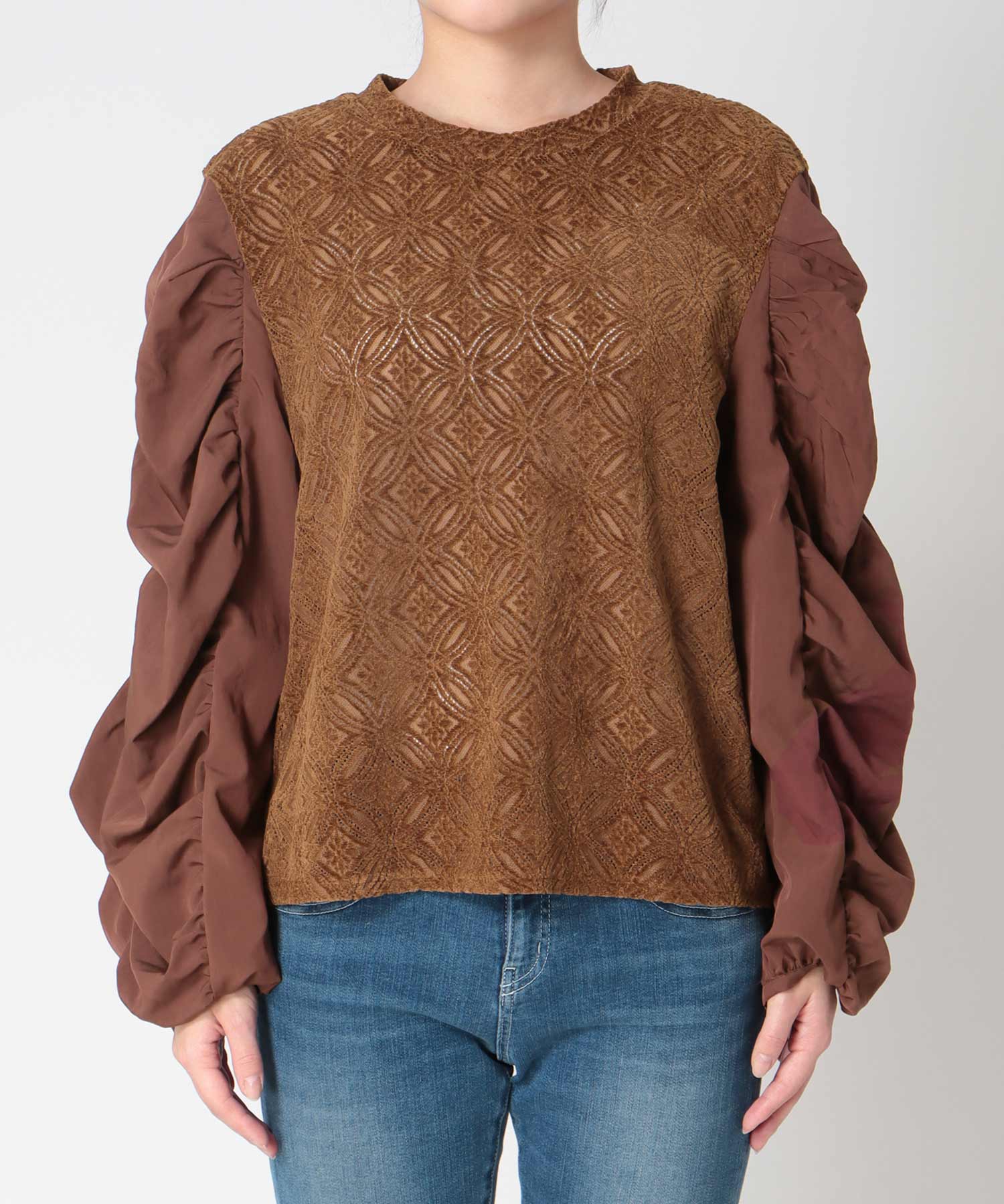 モールレースギャザーブラウス