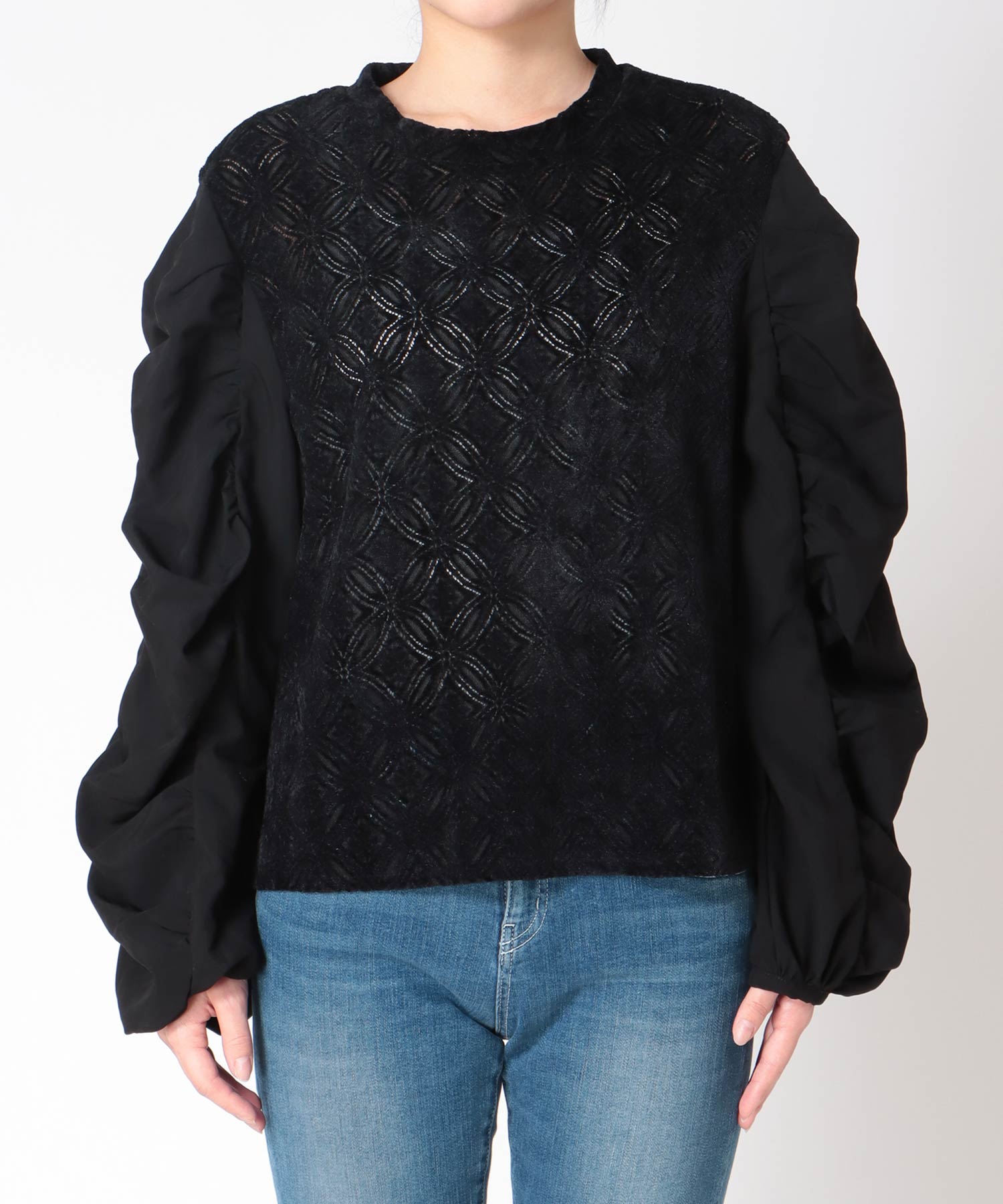 モールレースギャザーブラウス